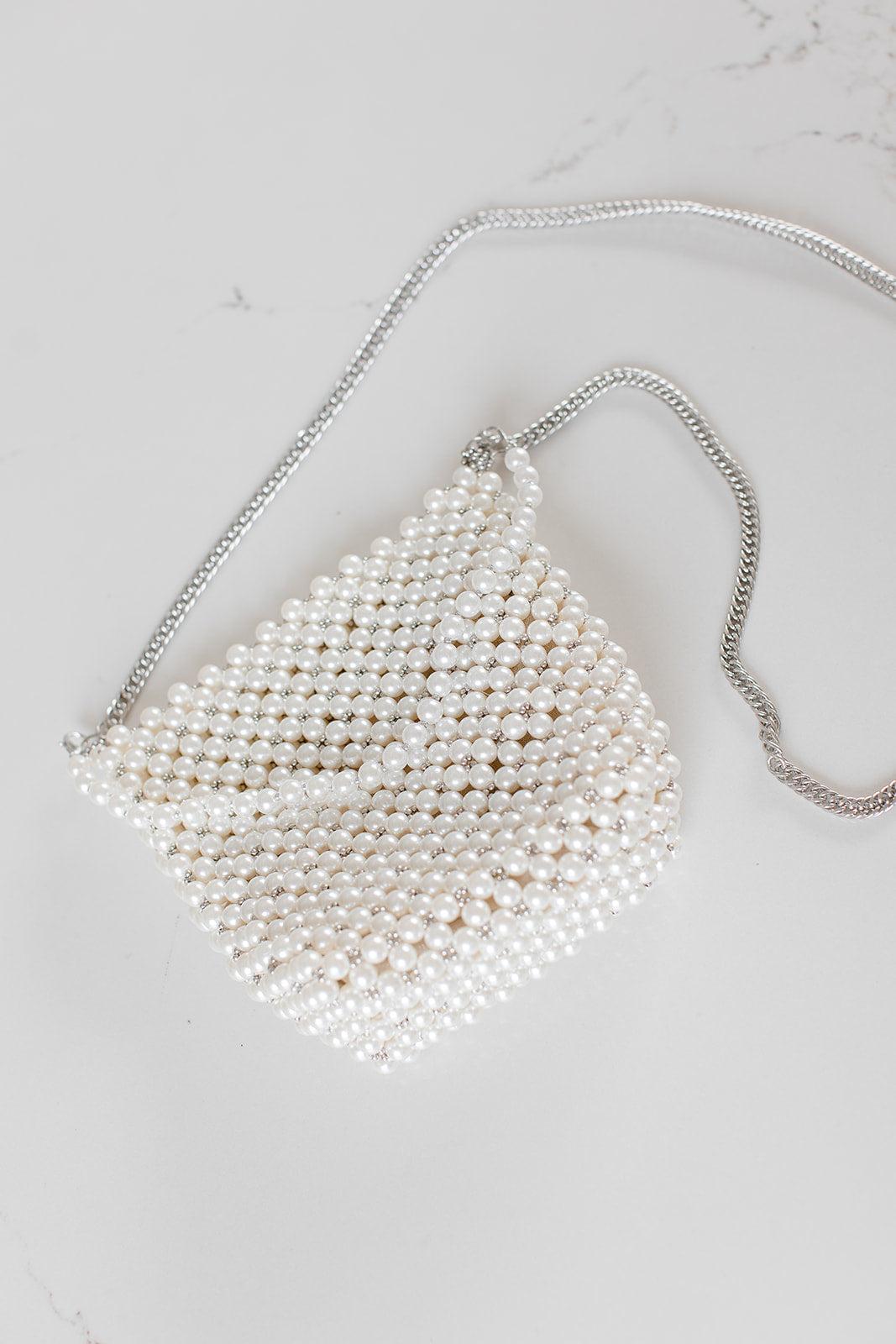Vivianne - Structured Pearl Beaded Top Handle Bag - Ivory