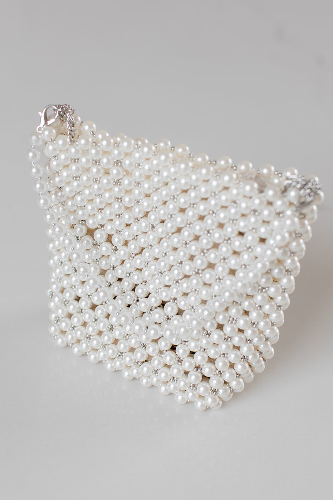 Vivianne - Structured Pearl Beaded Top Handle Bag - Ivory