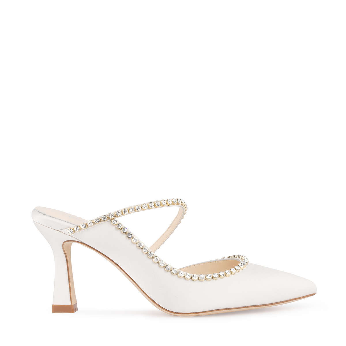 Hadley - Ivory Bridal Mules with Crystal Strap