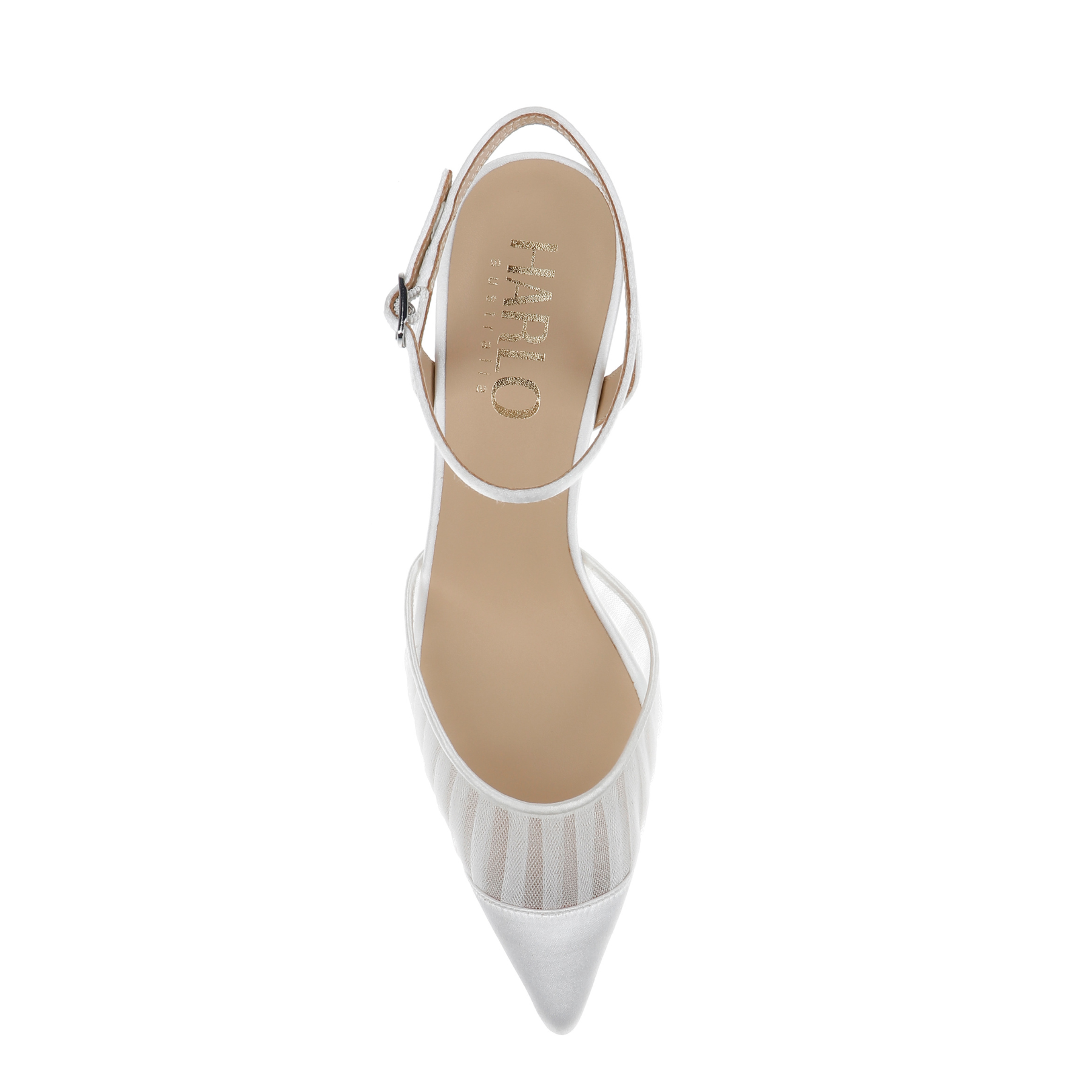 Farah - Tulle & Satin Pointed Toe Low Block Heel - Soft White