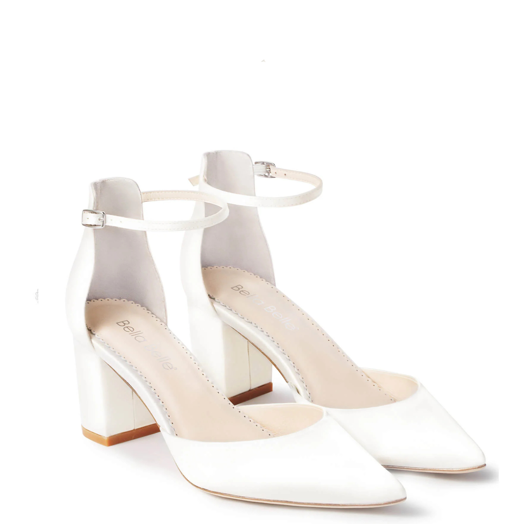 Mia - Ankle Strap Block Heels - Ivory