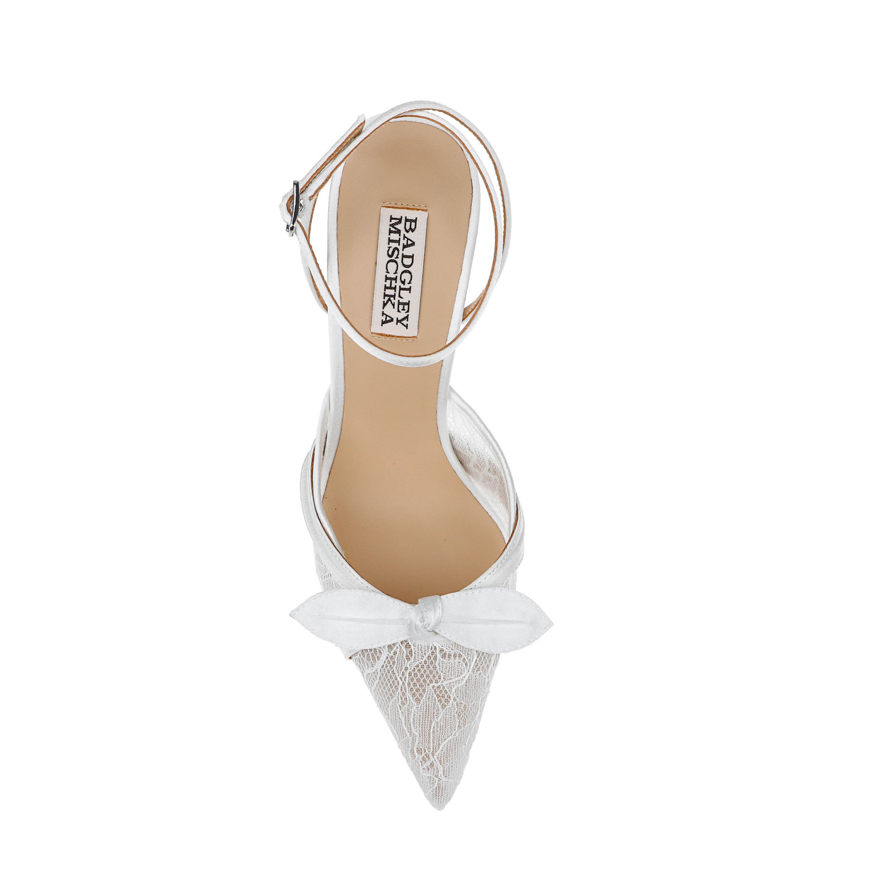 Josie - Pointed Toe Lace Ankle Strap Pumps - Soft White
