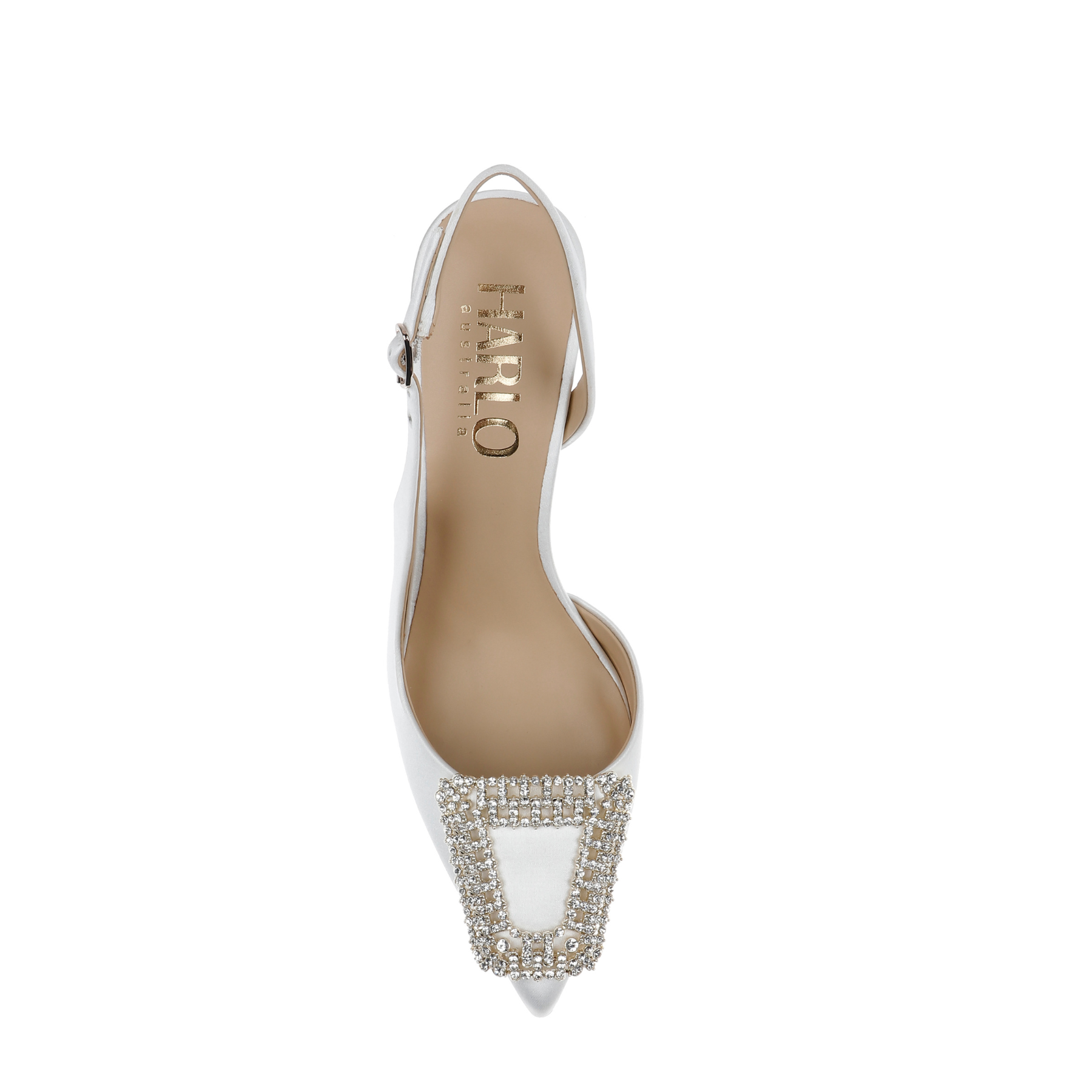 Freya - Pointed Toe Slingback Stiletto with Crystal Buckle - Soft White