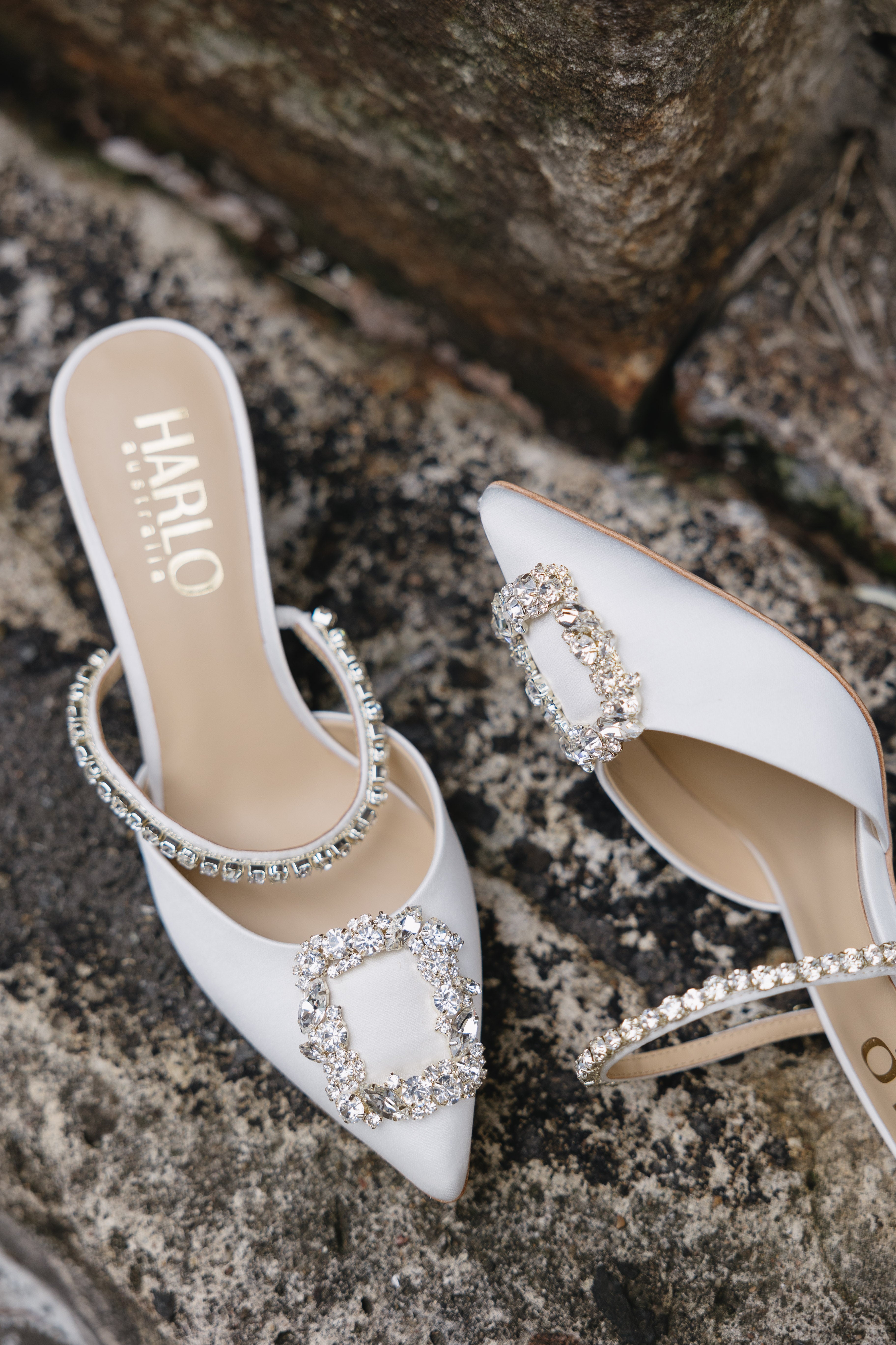 Faith - Pointed Toe Crystal Embellished Kitten Mule - Soft White