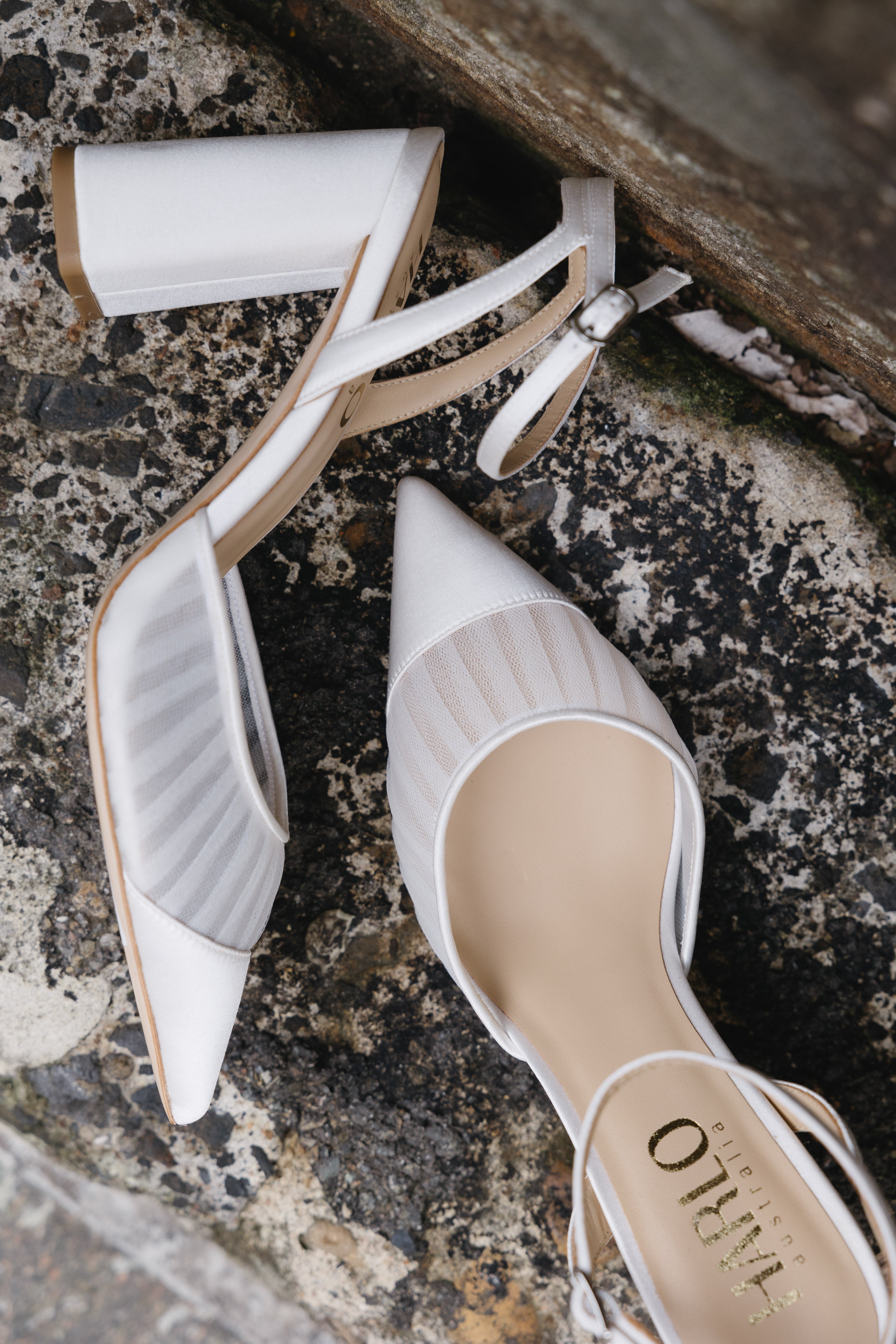 Fallon - Tulle & Satin Pointed Toe High Block Heel - Soft White