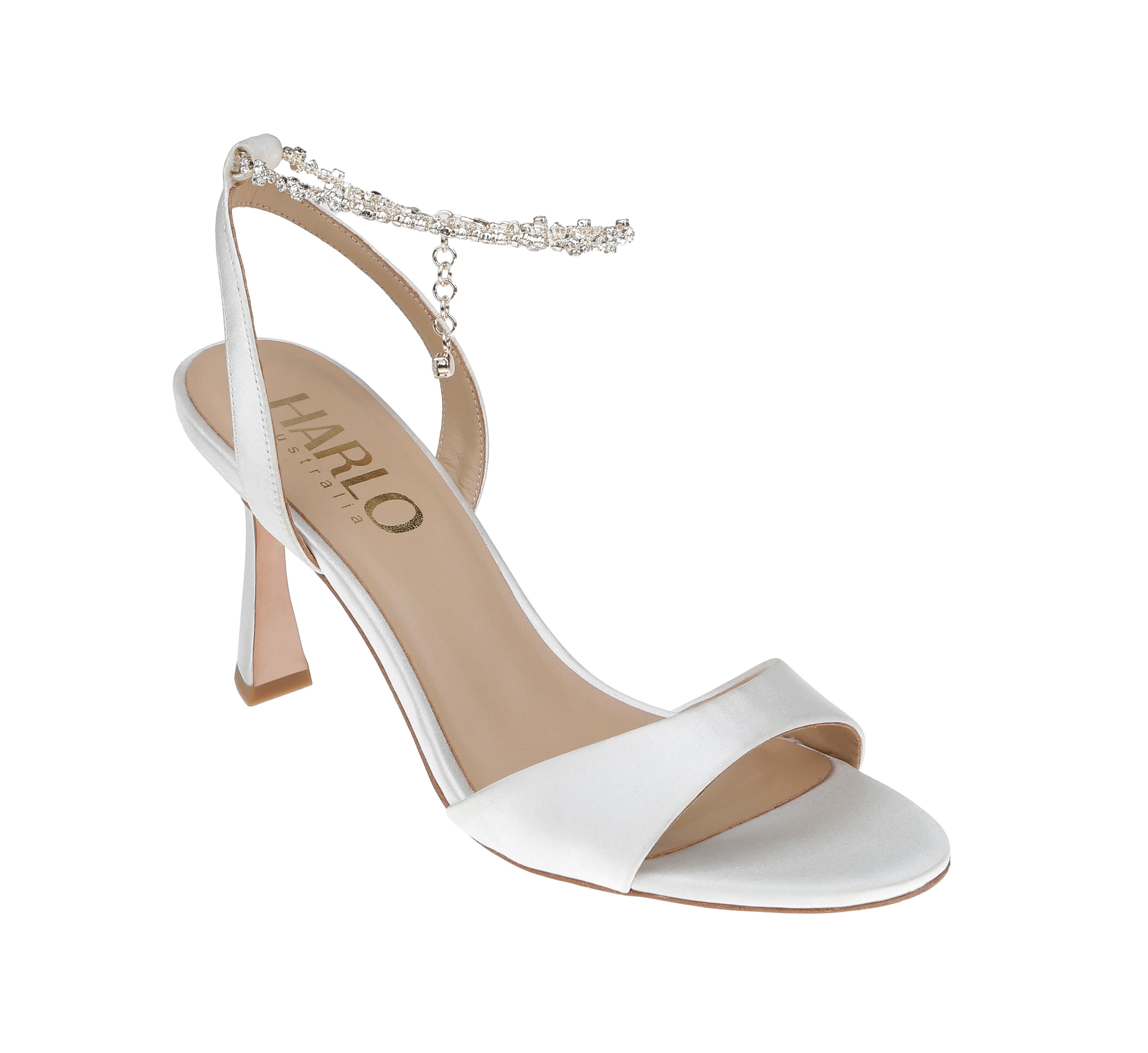 Faye - Satin Open Toe Stiletto With Ankle Bracelet - Soft White
