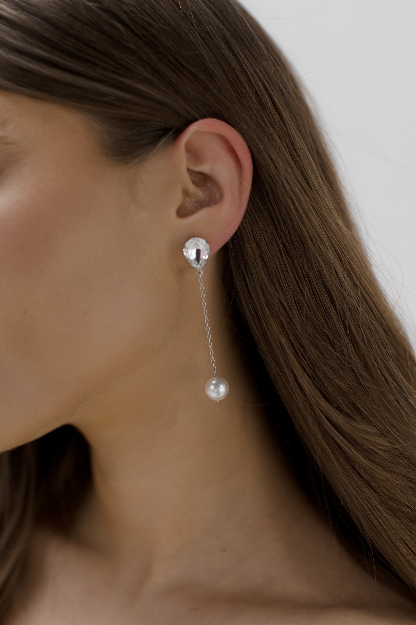 Mia Pearl - Silver Swarovski Crystal and Pearl Bridal Drop Earrings