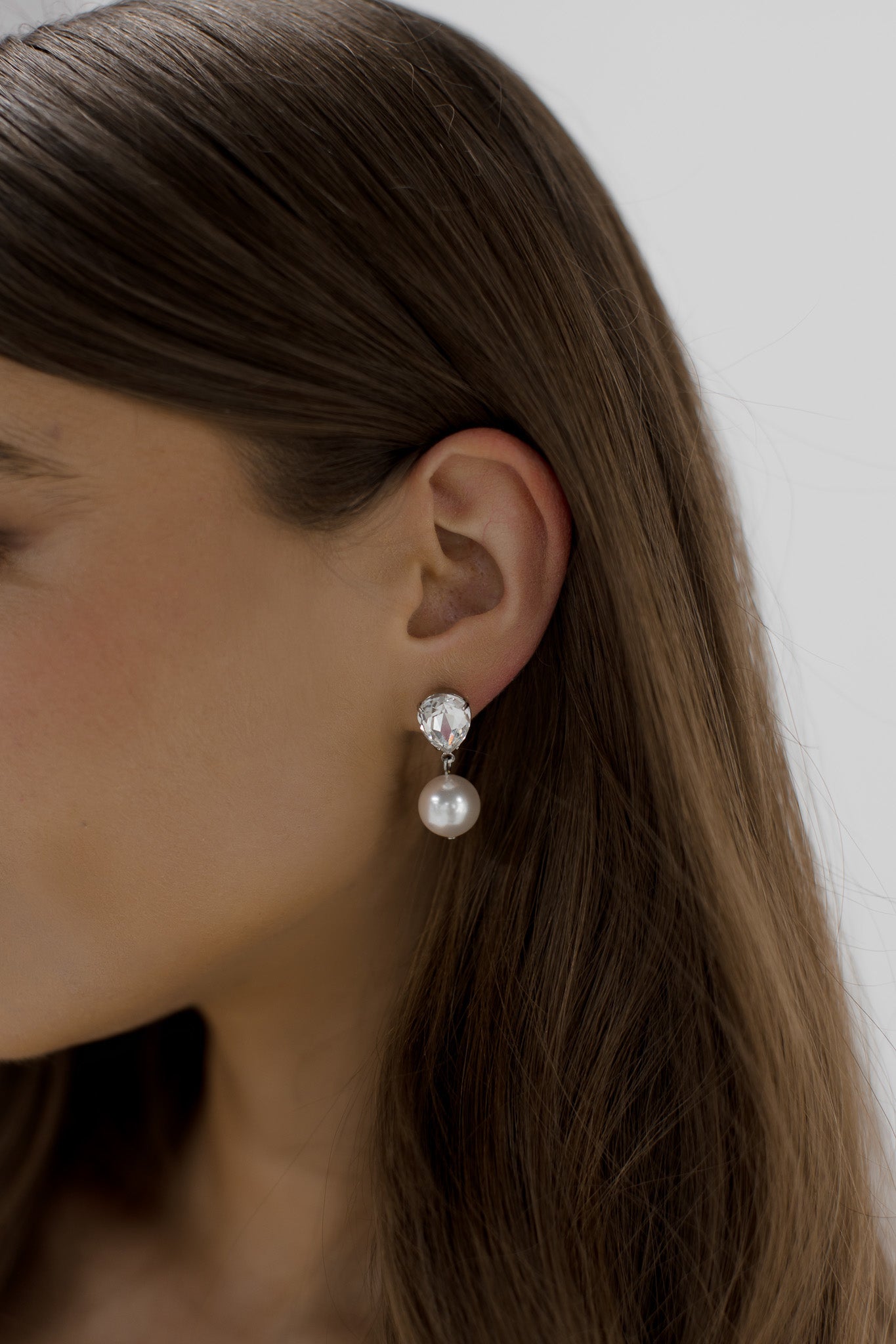 Ramina Pearl - Silver Swarovski Crystal and Pearl Bridal Drop Earrings