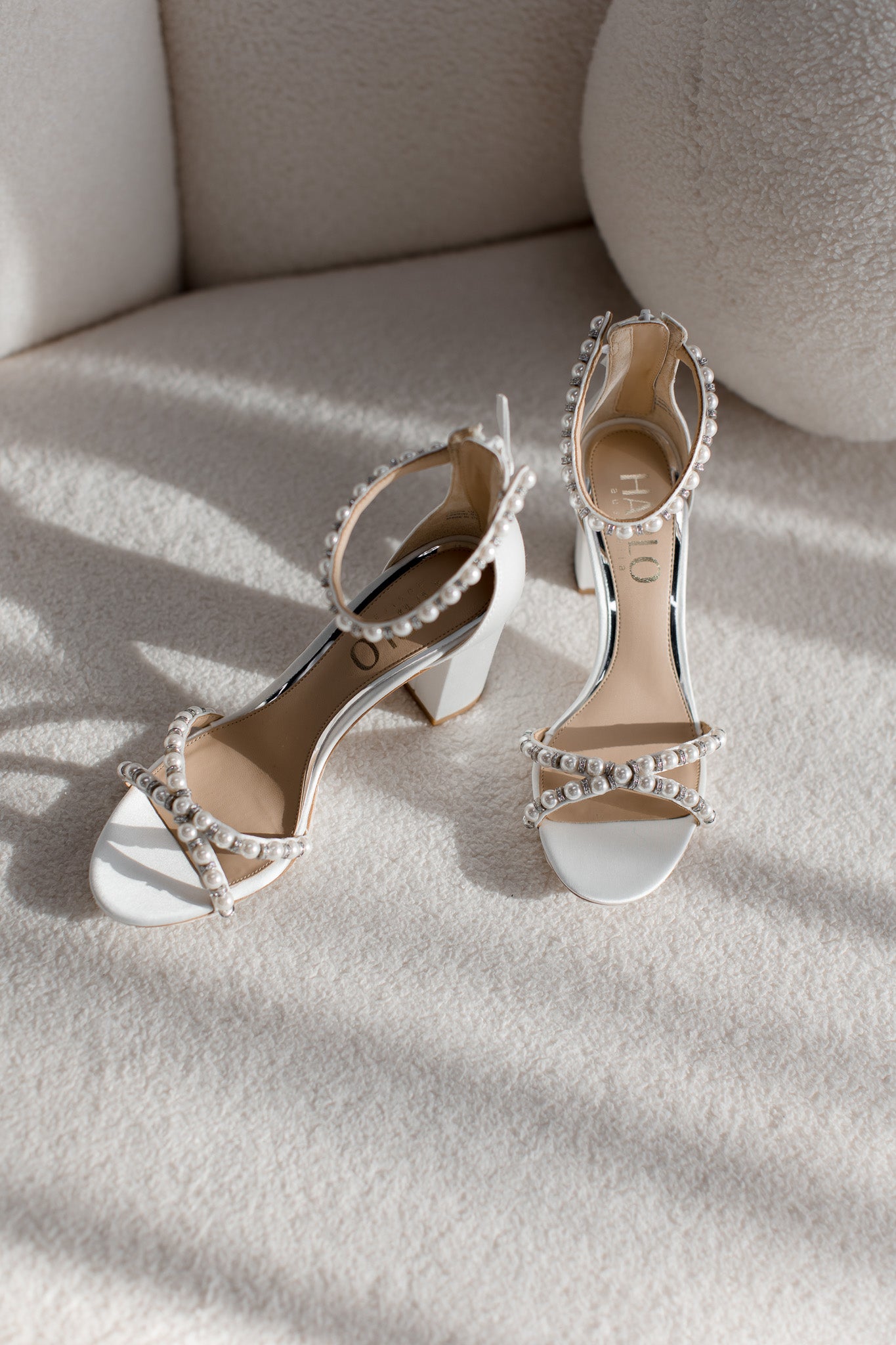 Alexene - White Pearl Low Block Bridal Heel