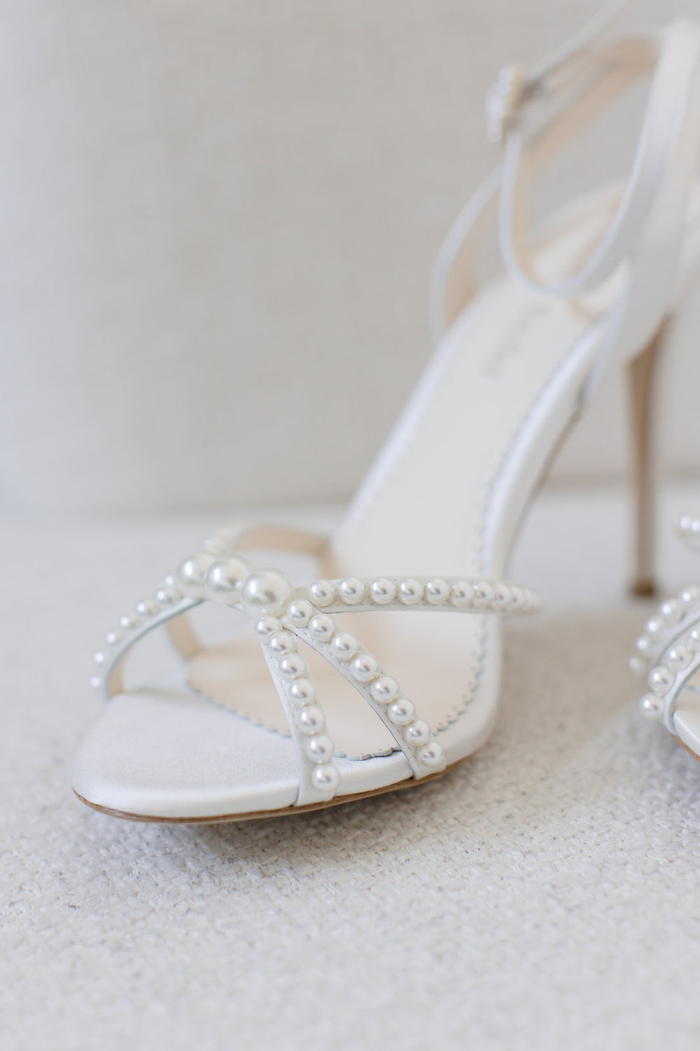 Bella Belle - Luciana - Ivory Open Toe Ankle Strap Pearl Wedding Heels ...