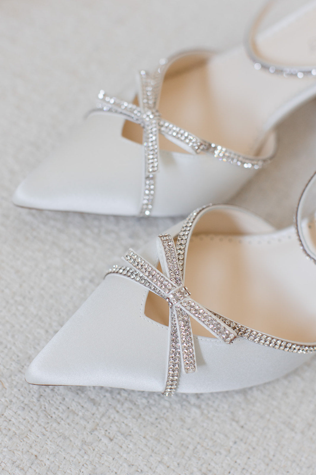 Karissa - Ivory Bridal Block Heels with Crystal Bows, Trim and Straps