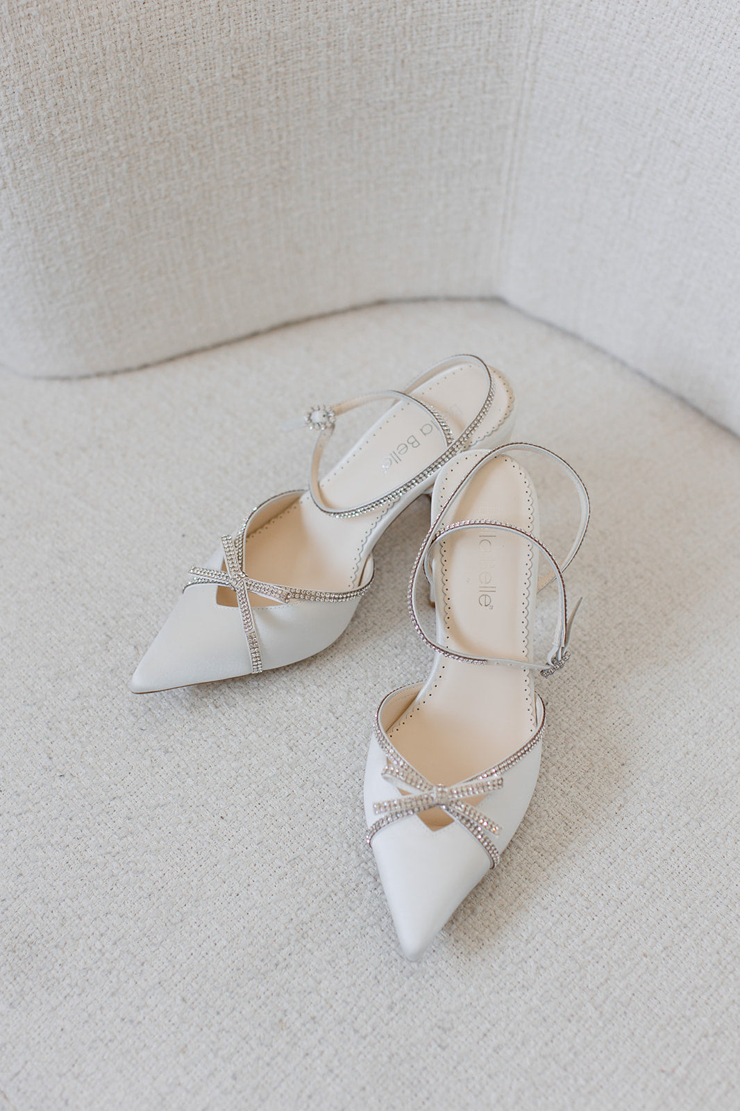 Karissa - Ivory Bridal Block Heels with Crystal Bows, Trim and Straps