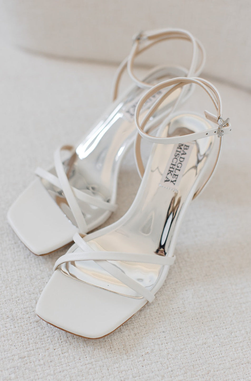 Callie - Pearl Heel Strappy Sandal - Soft White Leather