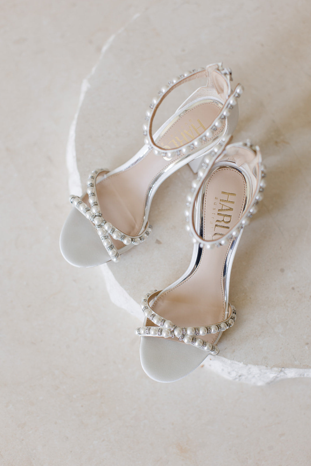 Alexene - White Pearl Low Block Bridal Heel