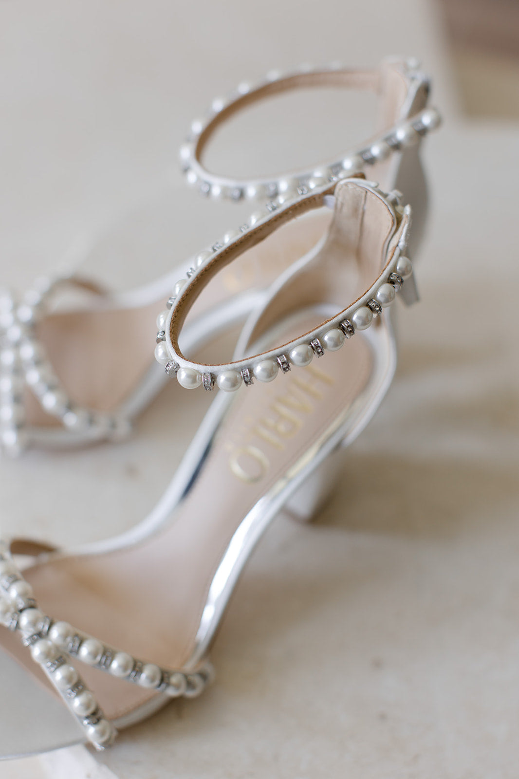 Alexene - White Pearl Low Block Bridal Heel