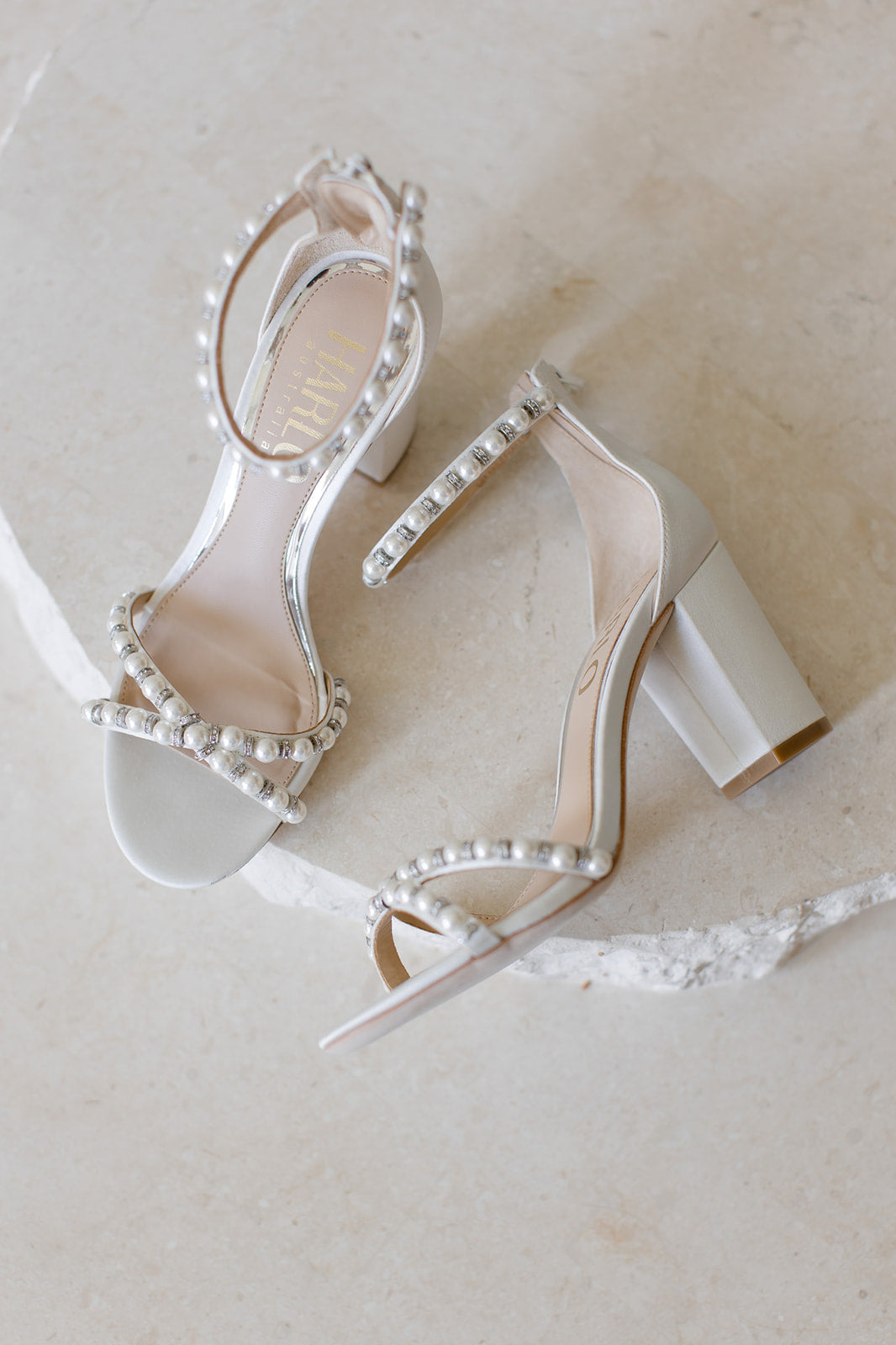 Alexene - White Pearl Low Block Bridal Heel