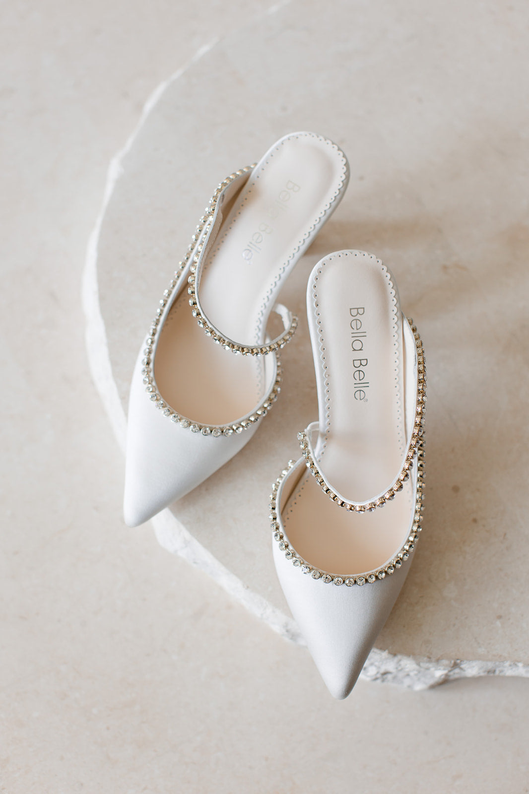 Hadley - Ivory Bridal Mules with Crystal Strap