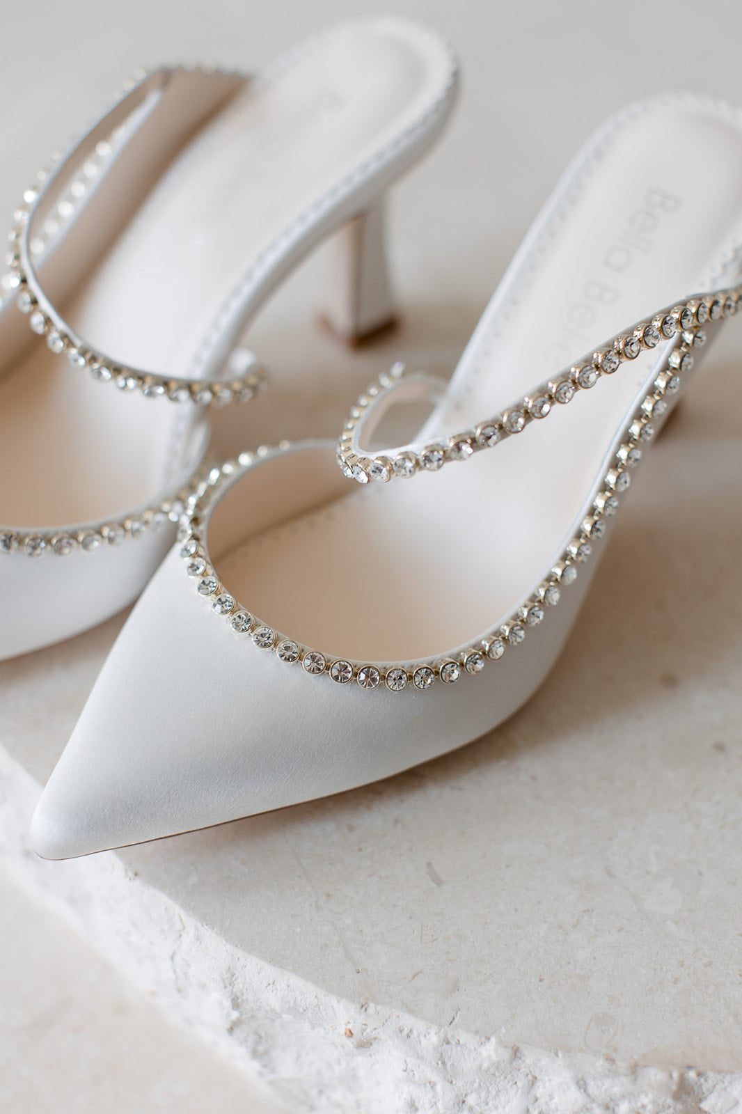 Hadley - Ivory Bridal Mules with Crystal Strap