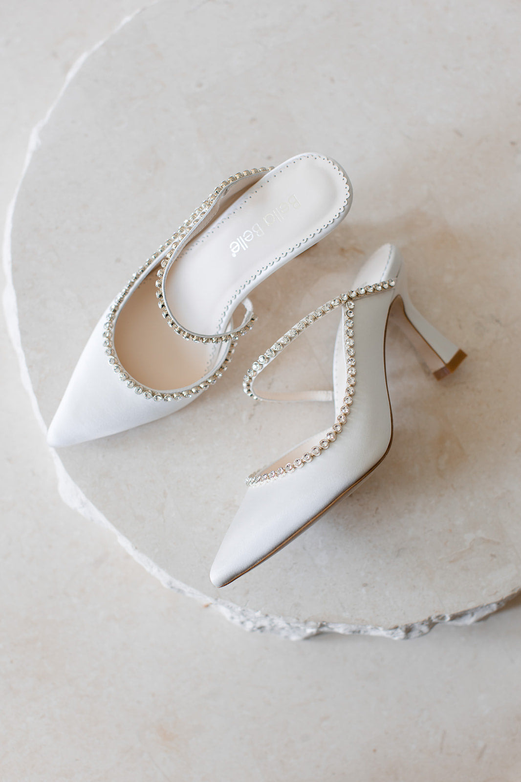 Hadley - Ivory Bridal Mules with Crystal Strap