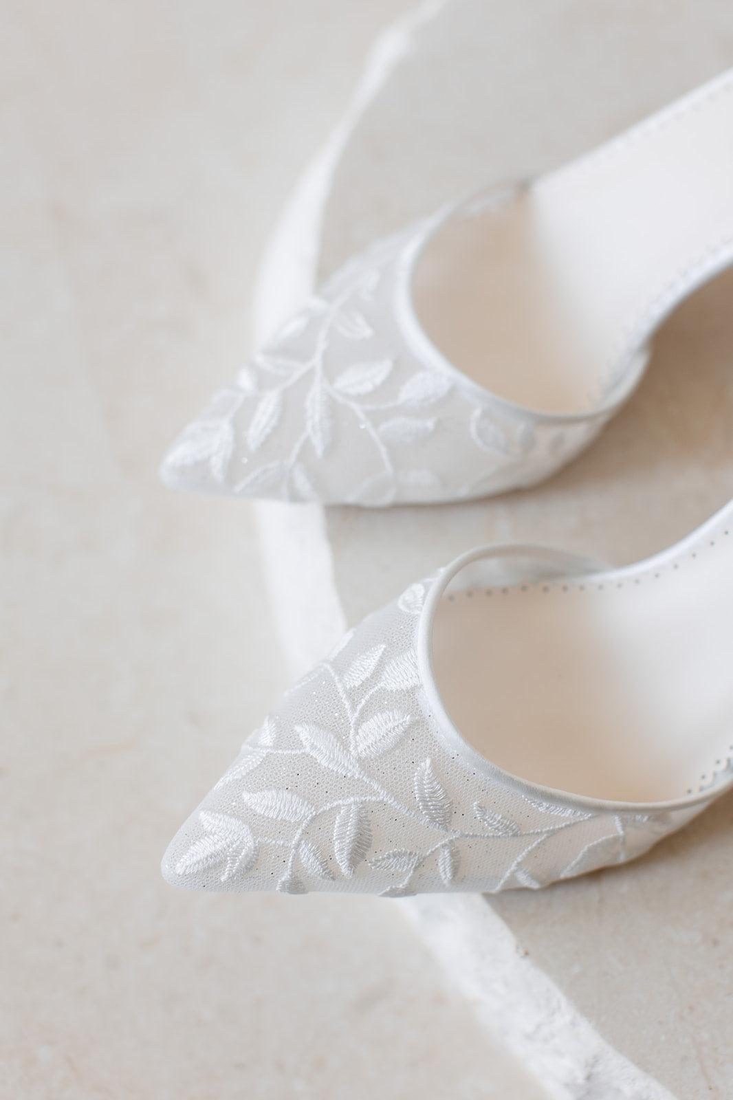 Joselyn - Vine Embroidered Ivory Lace Heels with Ankle Strap Tulle Bows