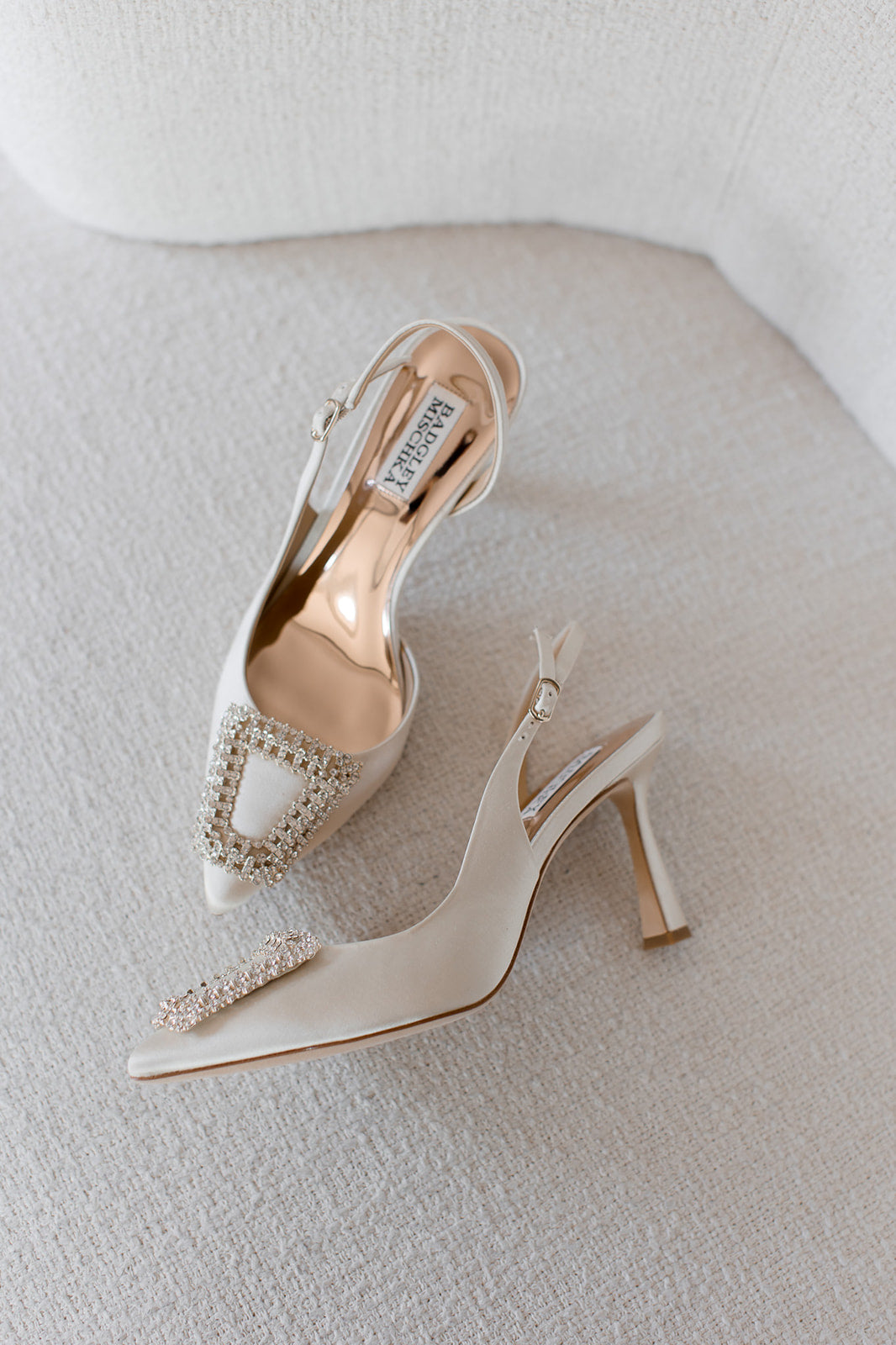 Enida - Pointed Toe Stiletto Slingback with Crystal Buckle - Ivory