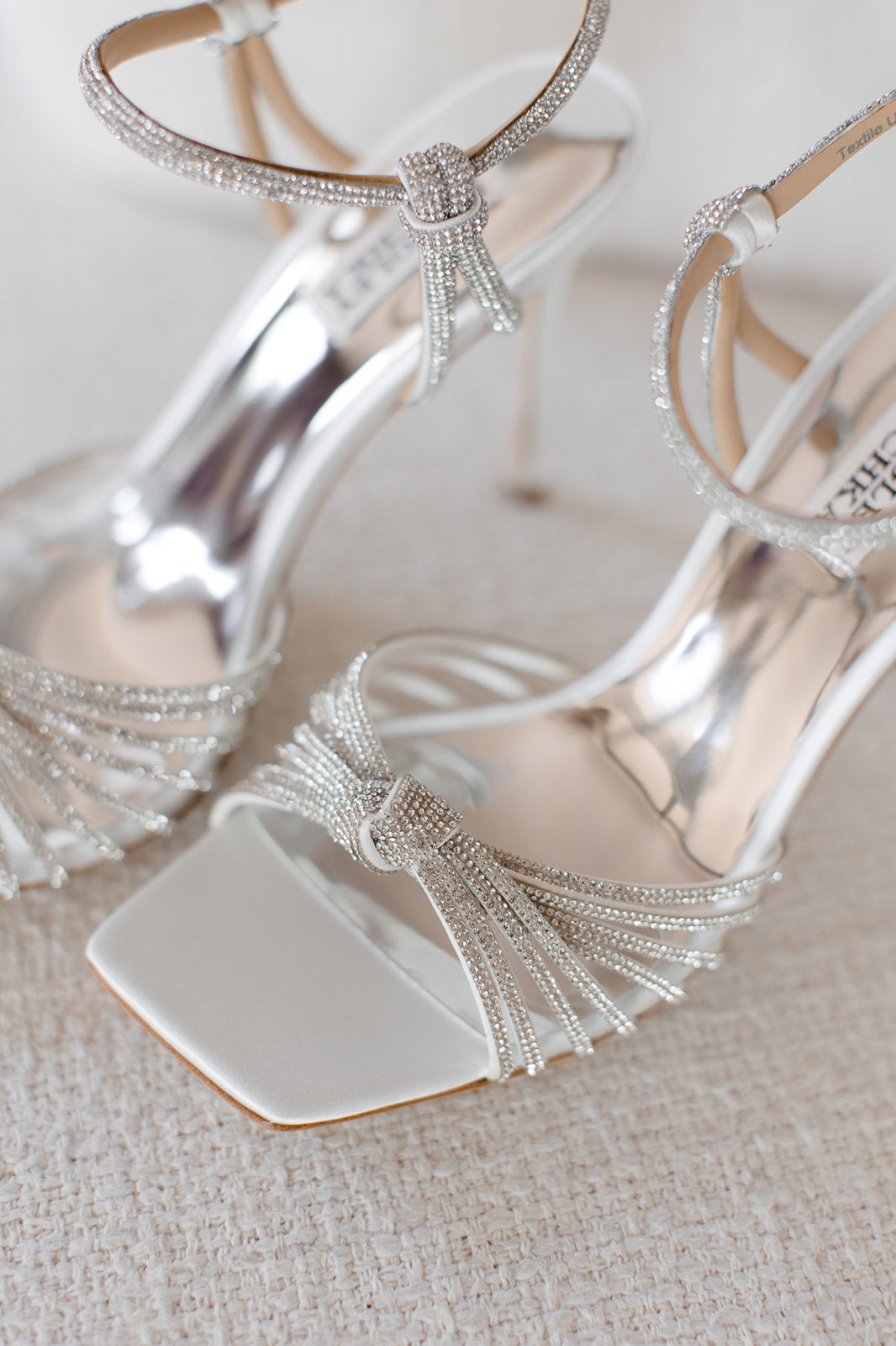 Estella - Strappy Crystal Square Toe Stiletto Heels - Soft White