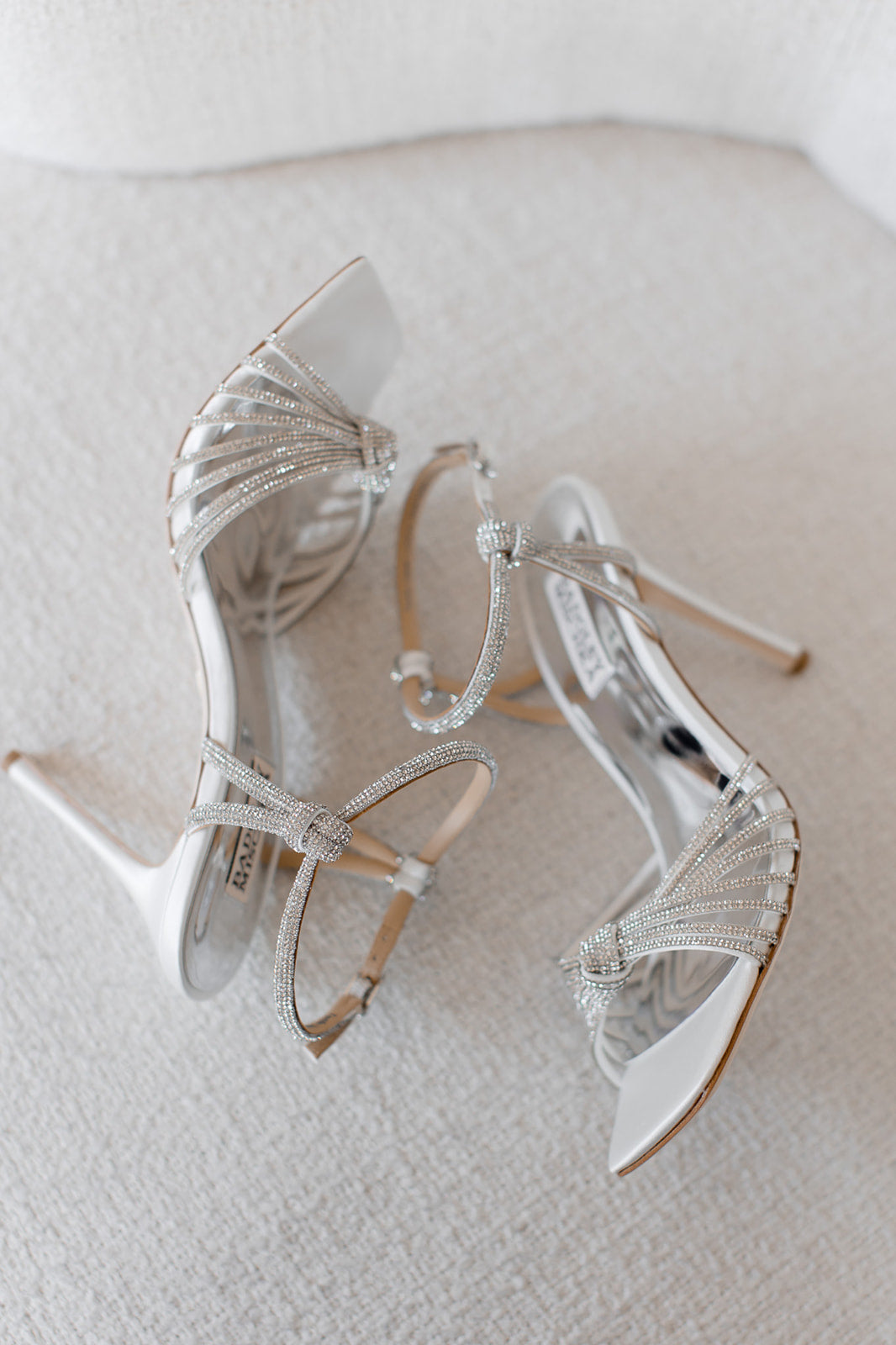 Estella - Strappy Crystal Square Toe Stiletto Heels - Soft White