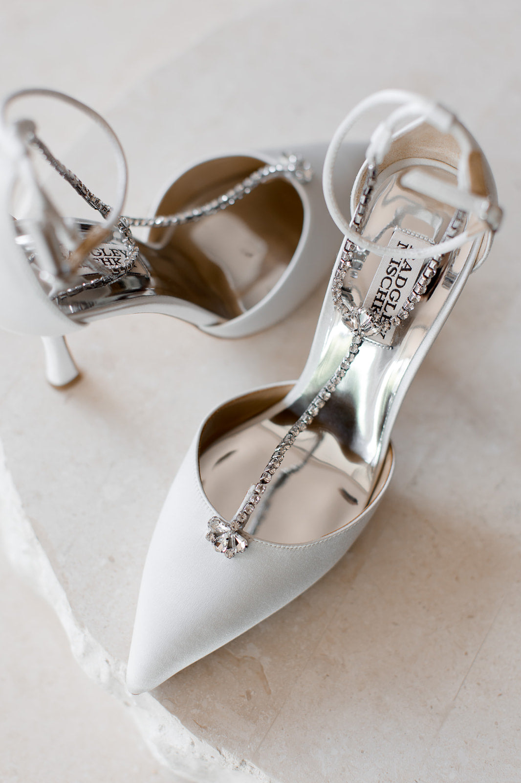 Zayna - Crystal-Embellished T-Strap Stiletto Bridal Heels - Soft White