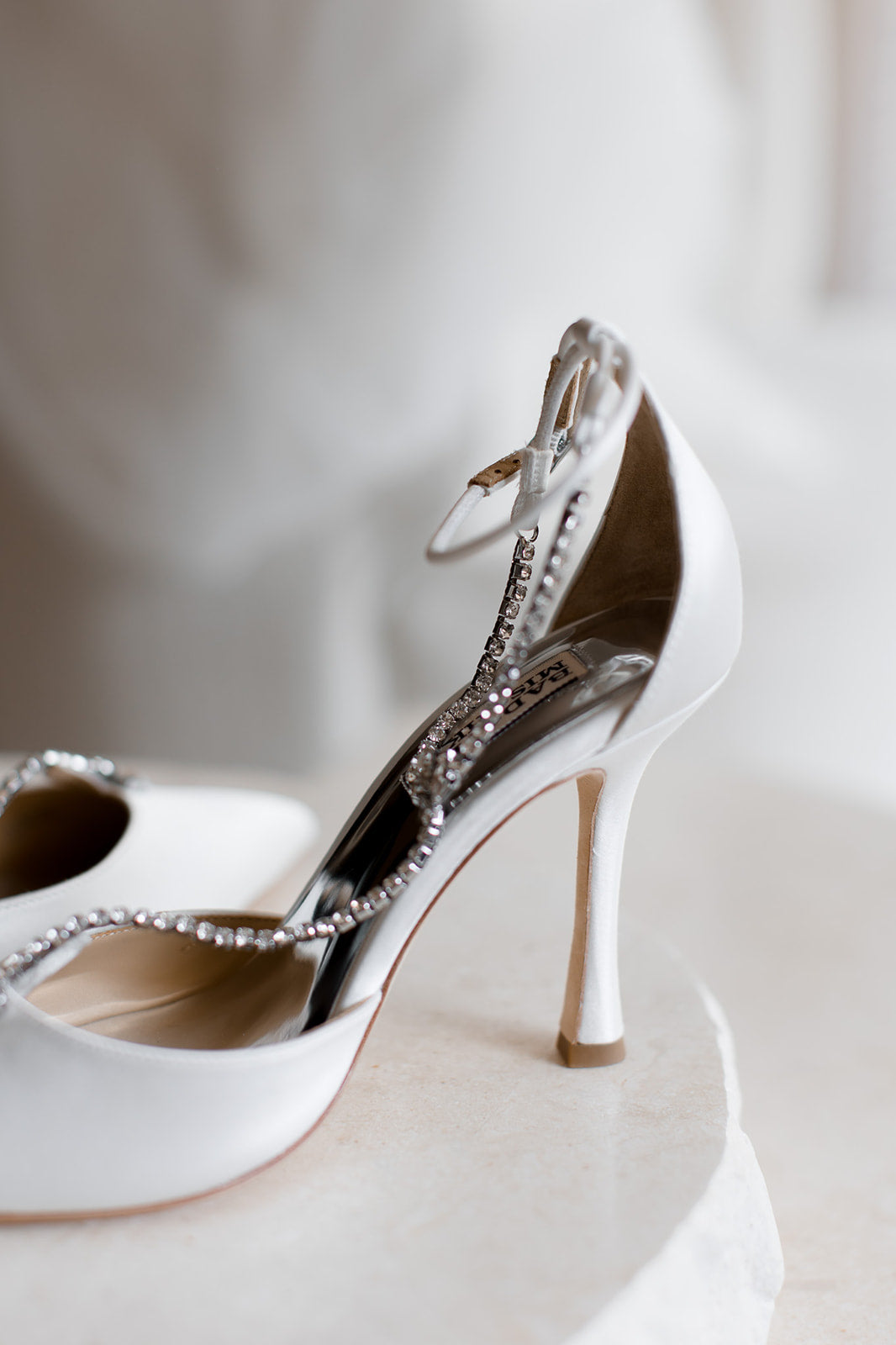 Zayna - Crystal-Embellished T-Strap Stiletto Bridal Heels - Soft White