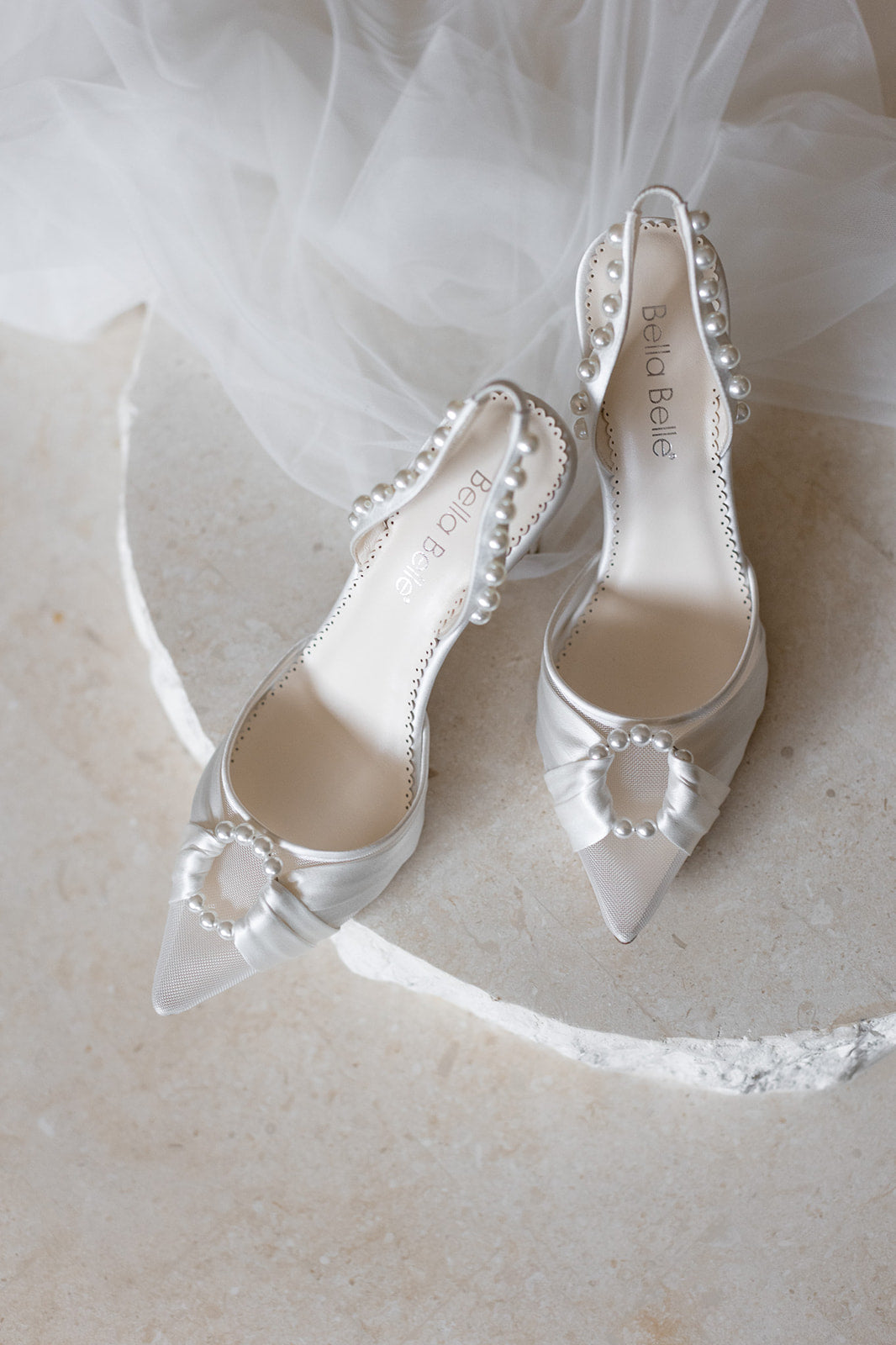 Faye - Slingback Pearl Strap Heels with Satin Wrapped Pearl Ring