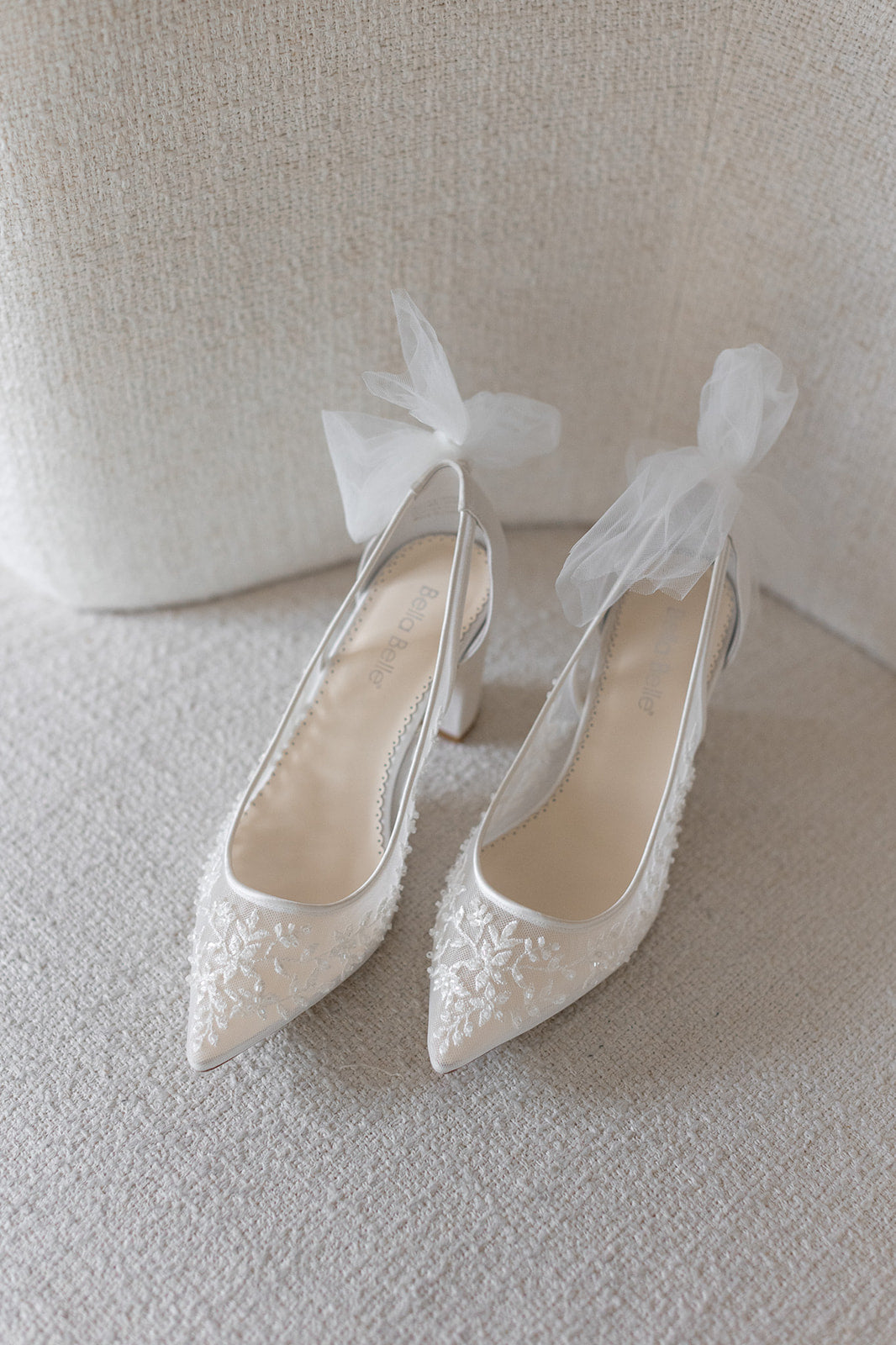 Easton - Slingback Block Heel Wedding Shoes with Tulle Bow