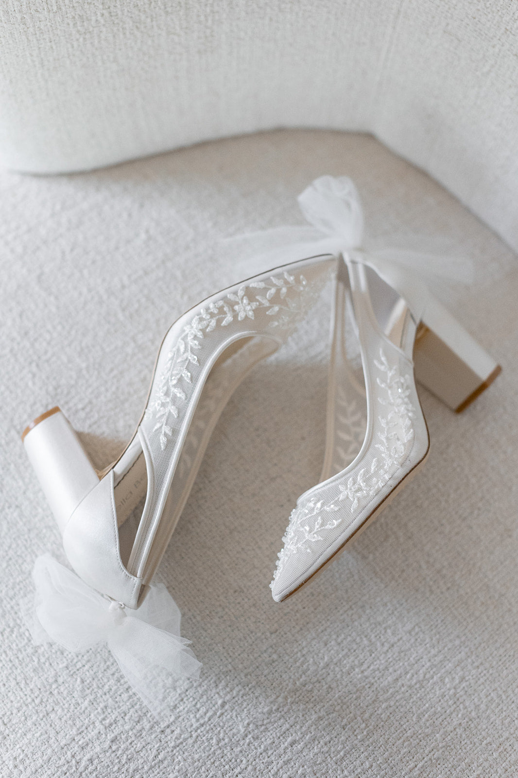 Easton - Slingback Block Heel Wedding Shoes with Tulle Bow