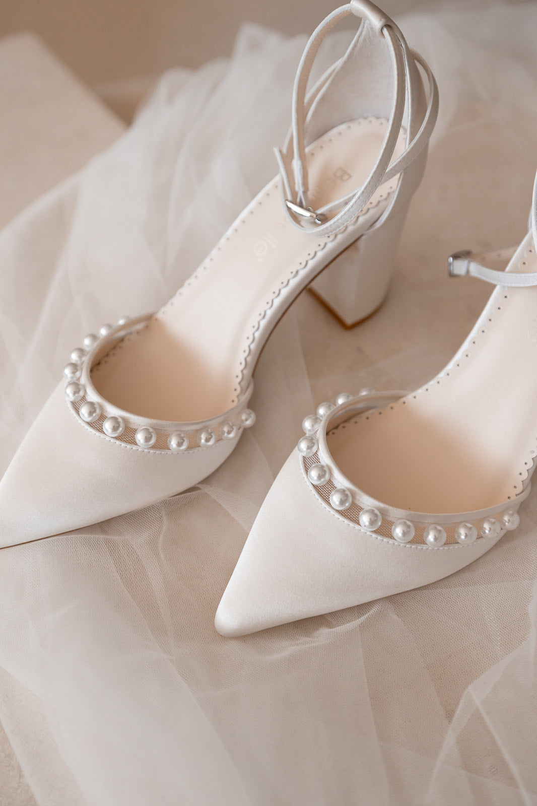 Emery - Ivory Pearl Double Ankle Strap Bridal Block Heels