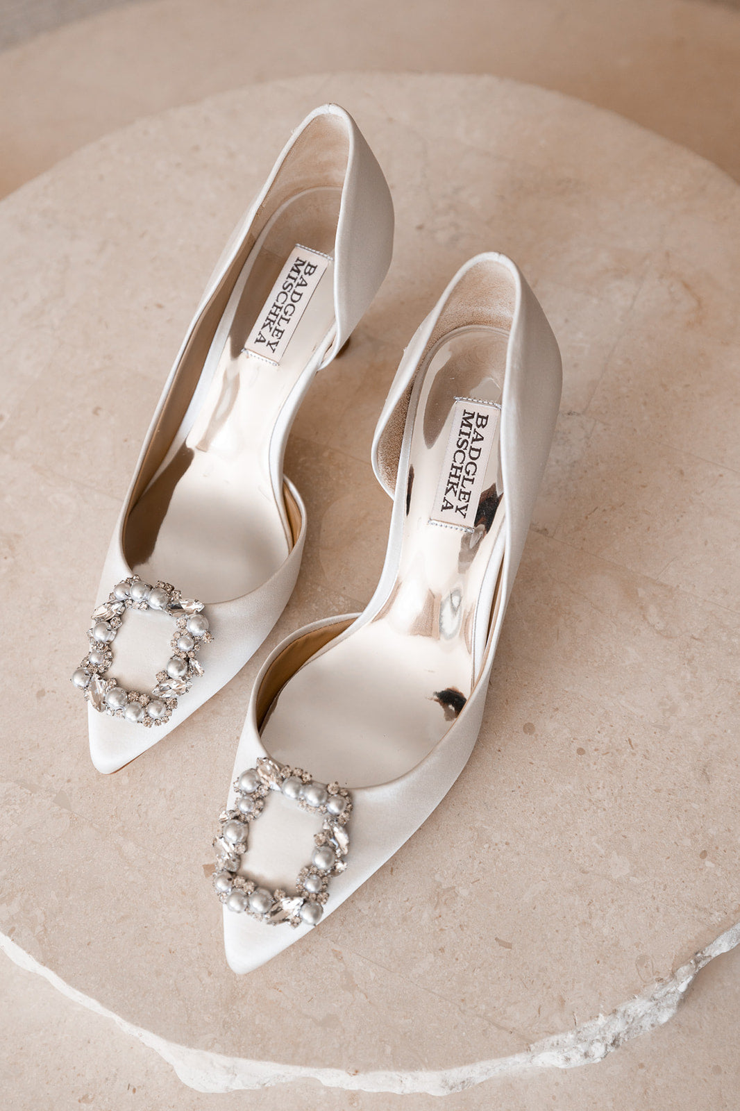 Fabia - D’Orsay Kitten Heel With Pearl & Crystal Buckle - Soft White