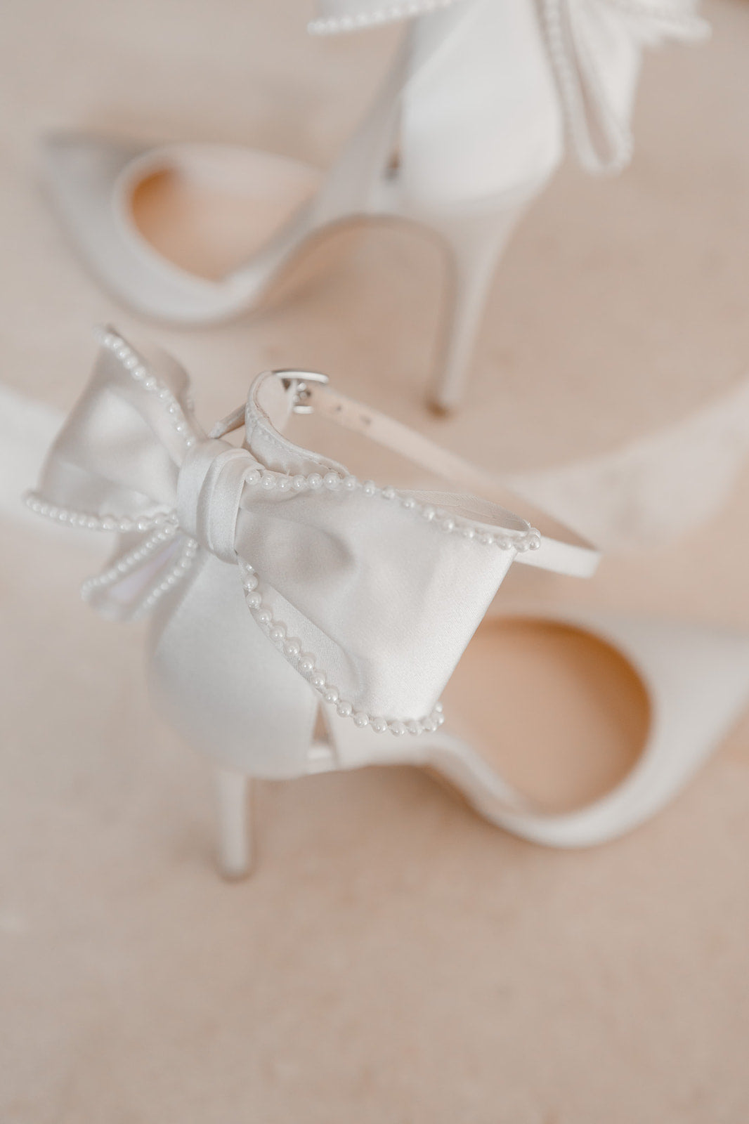 Mirabelle - Ivory Pearl Stiletto Wedding Heels with Ankle Strap Bow