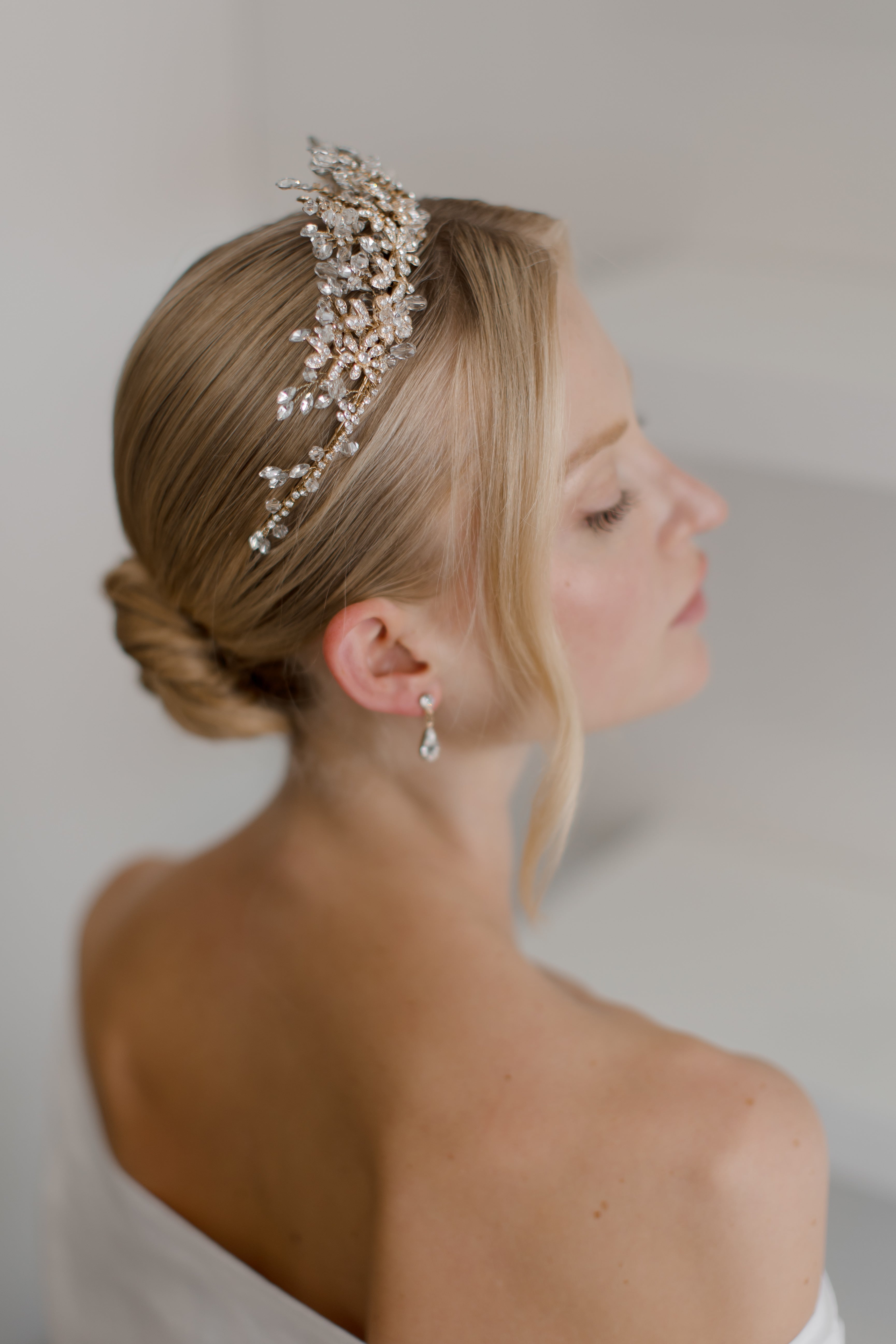 Riley - Modern Crystal Floral Bridal Crown