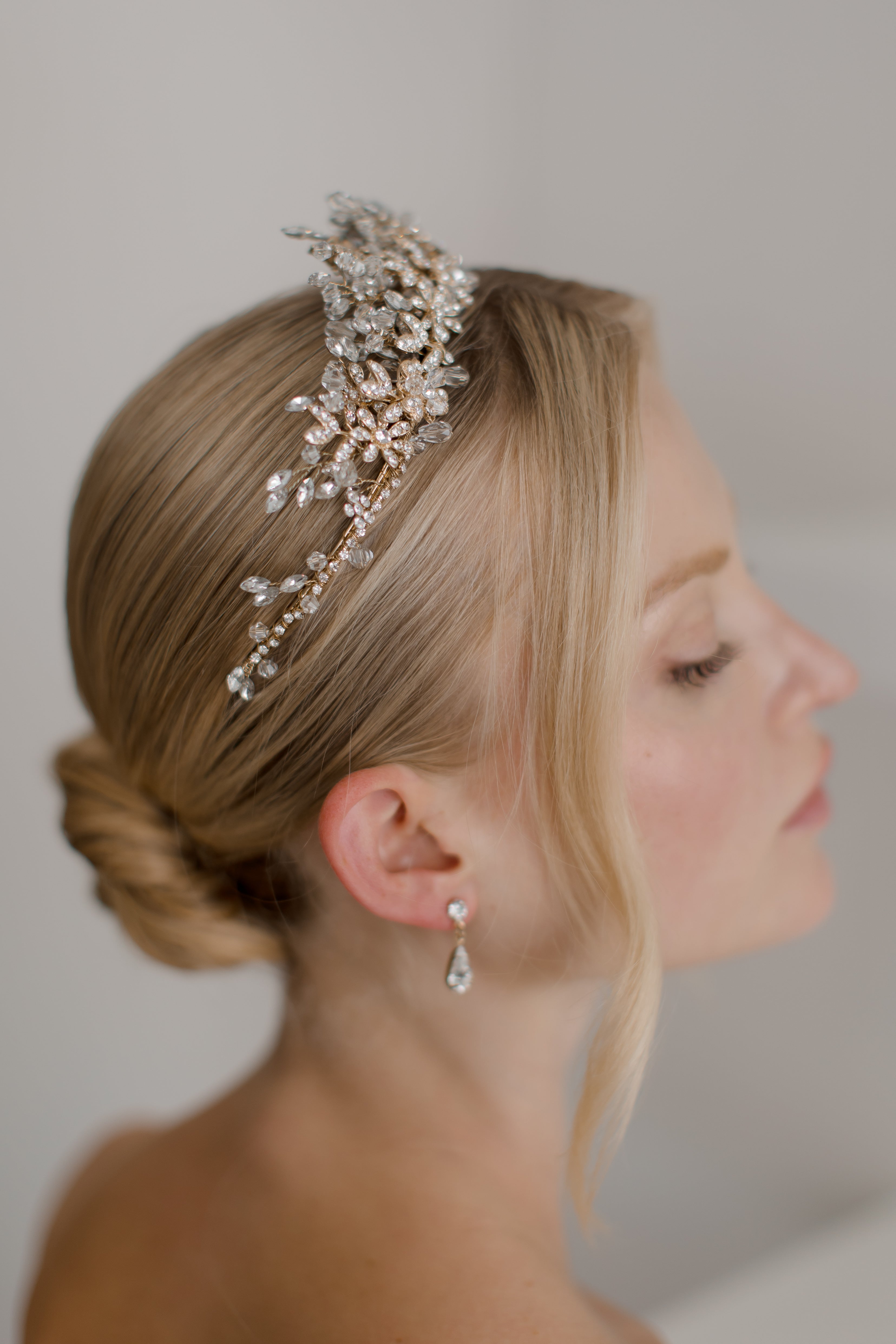 Riley - Modern Crystal Floral Bridal Crown