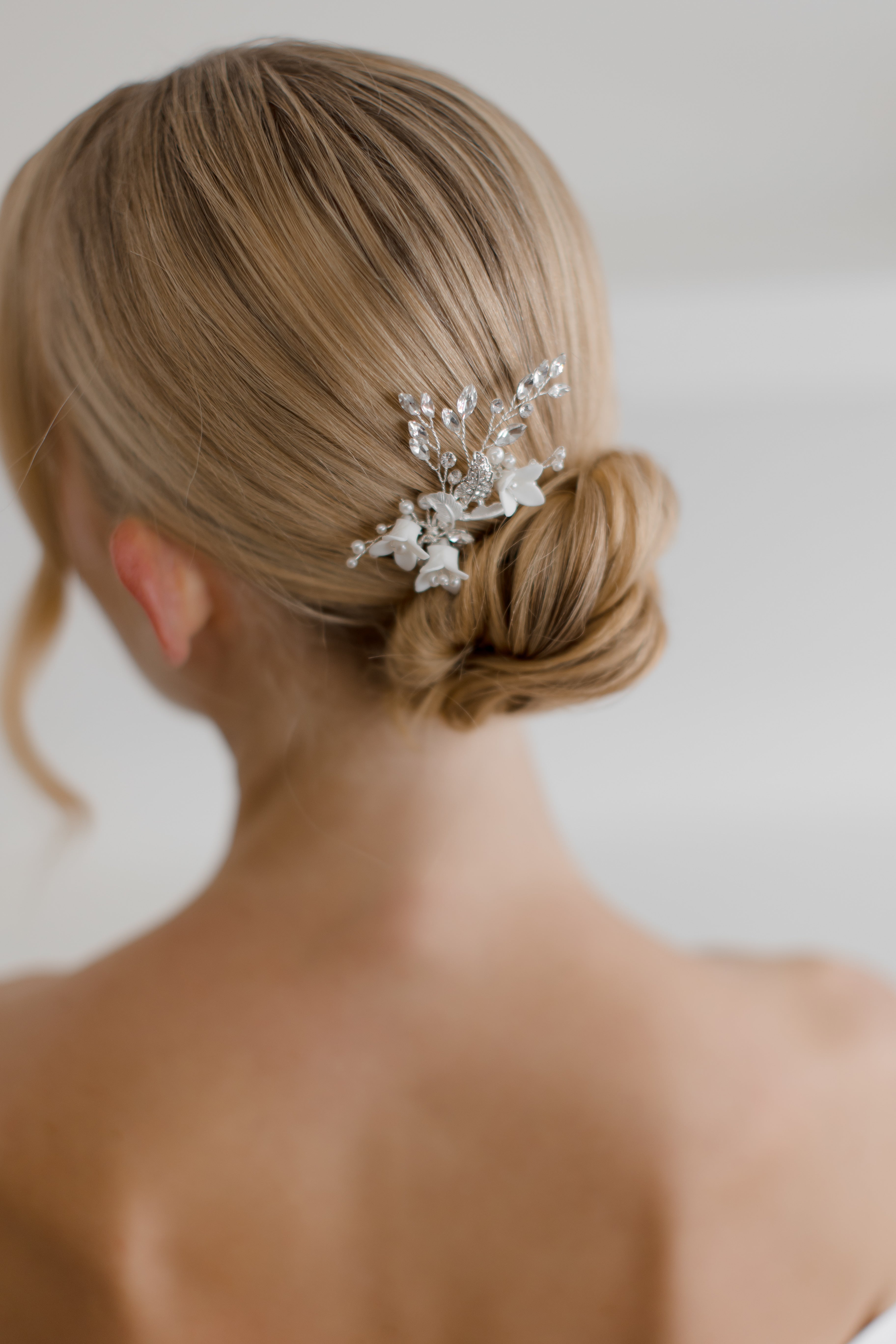 Lana - Porcelain Flower, Crystal & Pearl Bridal Hair Pin