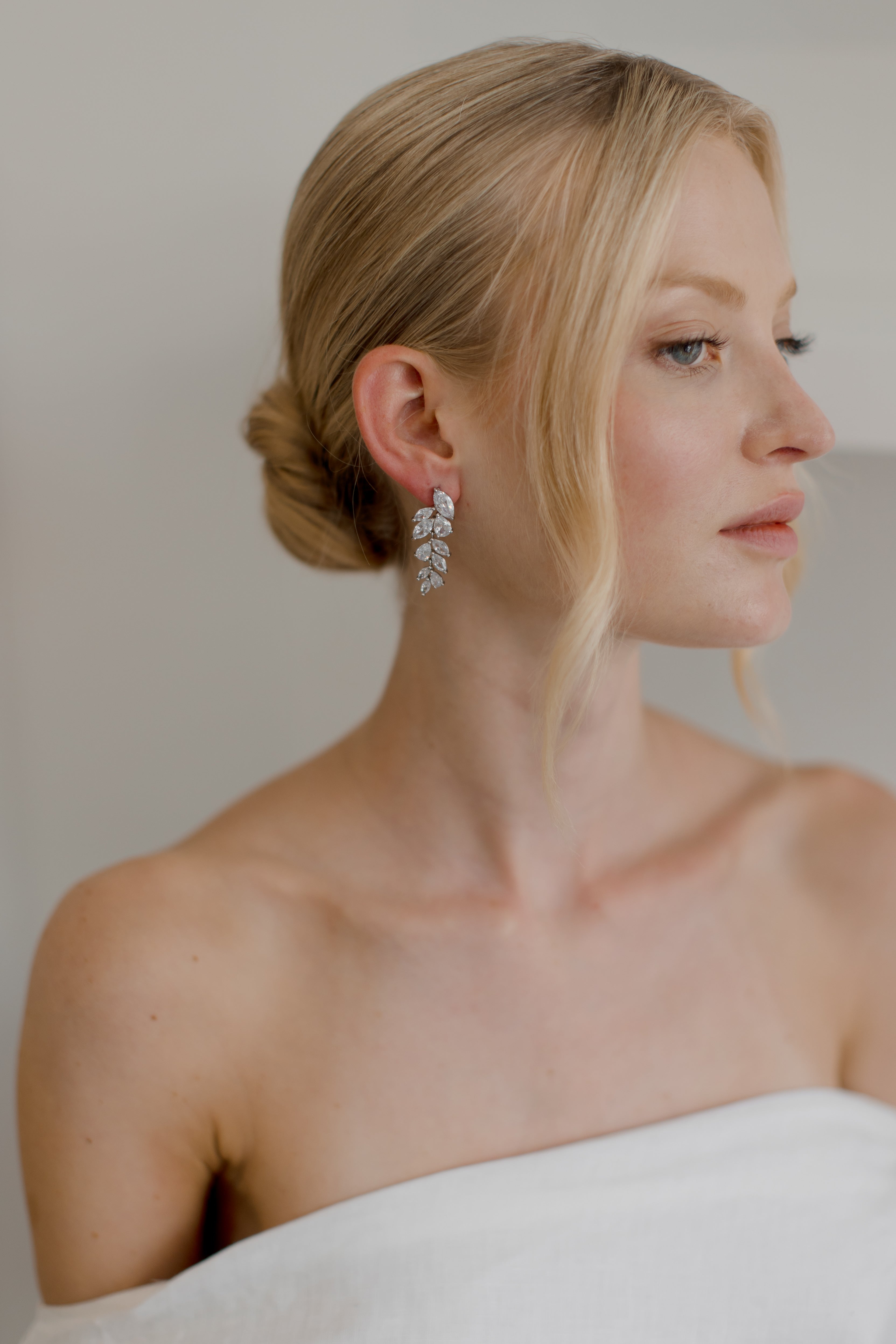 Eva - Crystal Leaf Drop Bridal Earrings