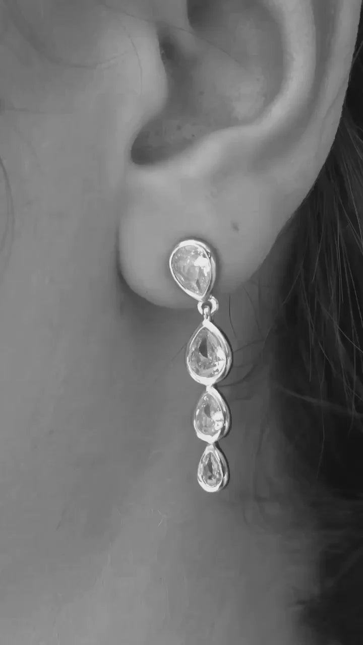 Lola Knight - Genevieve - Cubic Zirconia Crystal Drop Earrings - Silver