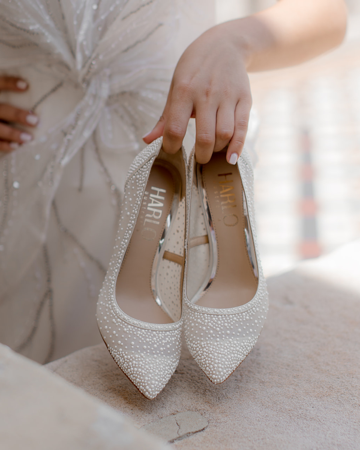 Demi Pointed Toe Pump With Pearls Ivory