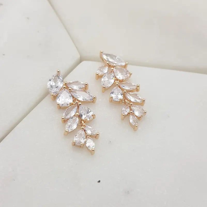 Eva - Crystal Leaf Drop Bridal Earrings