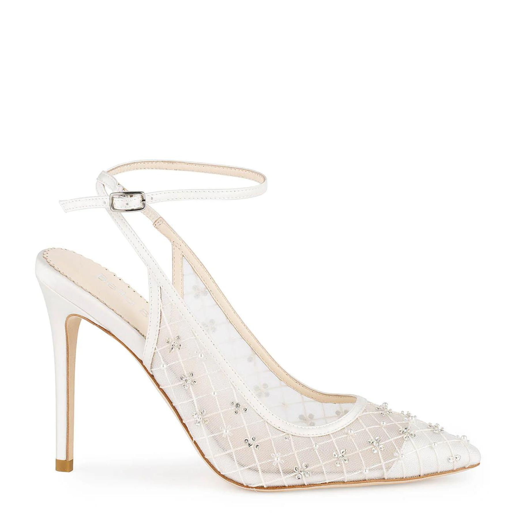 Kennedy - Ankle Strap Argyle Patterned Bridal Stiletto with Crystals and Pearl