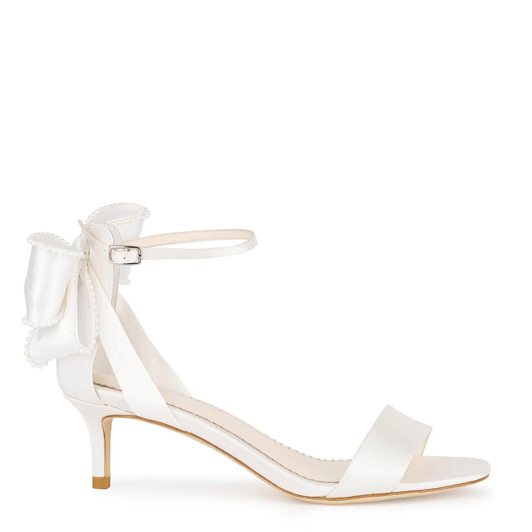 Mira - Ivory Pearl Open Toe Low Heel Sandals With Bow