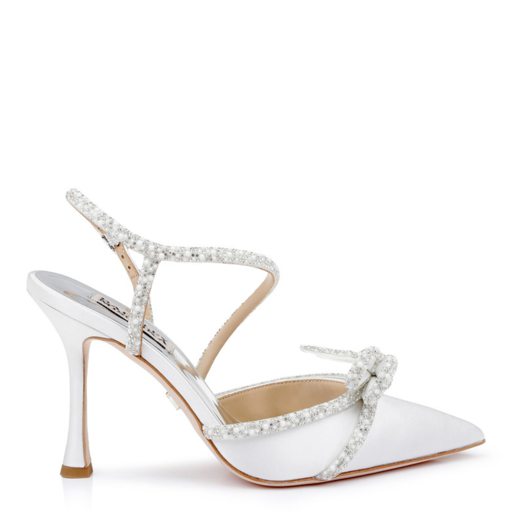Badgley Mischka Elaine Satin Pointed Stiletto Heels With Pearl