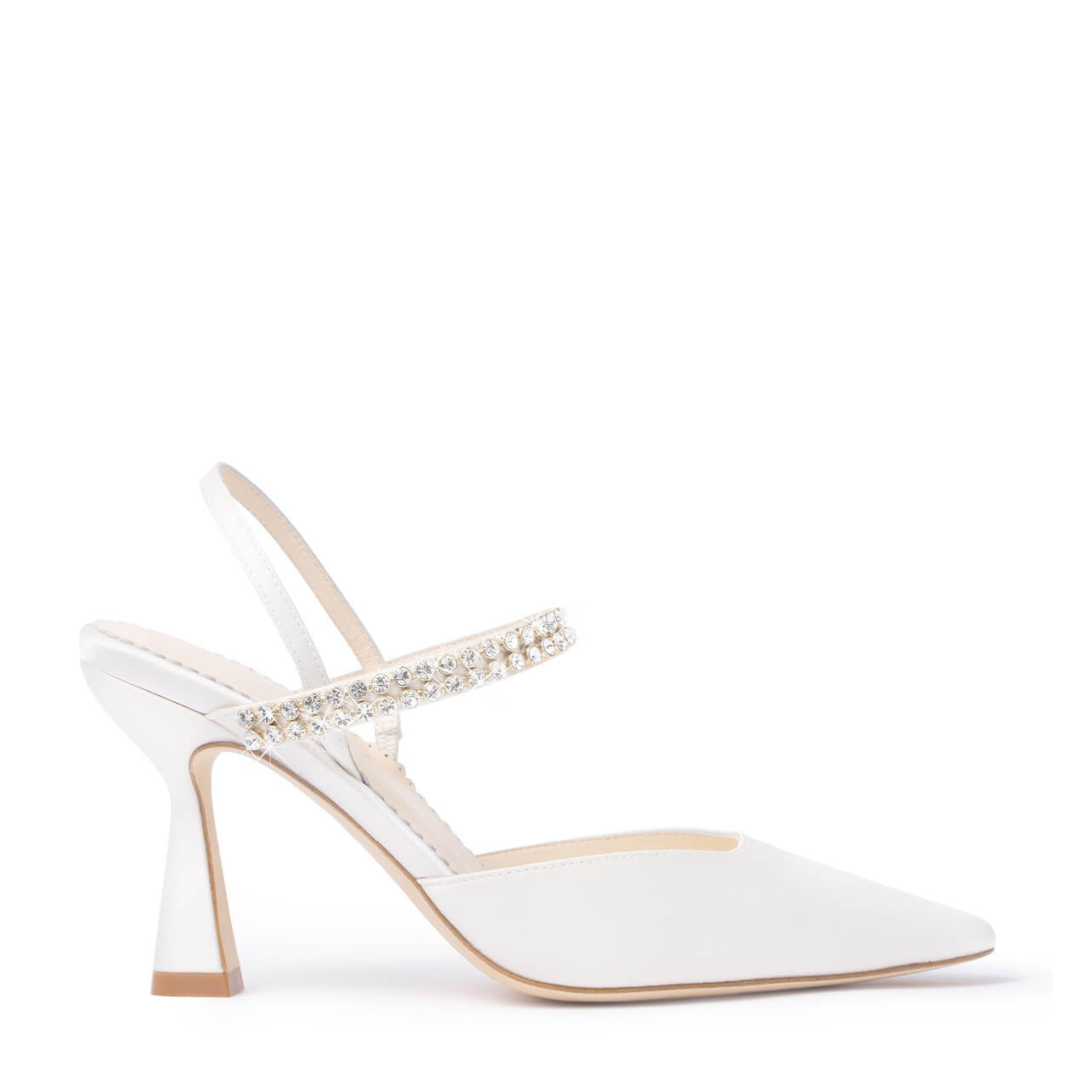 Campbell - Crystal Strap Spool Heel Slingbacks - Ivory