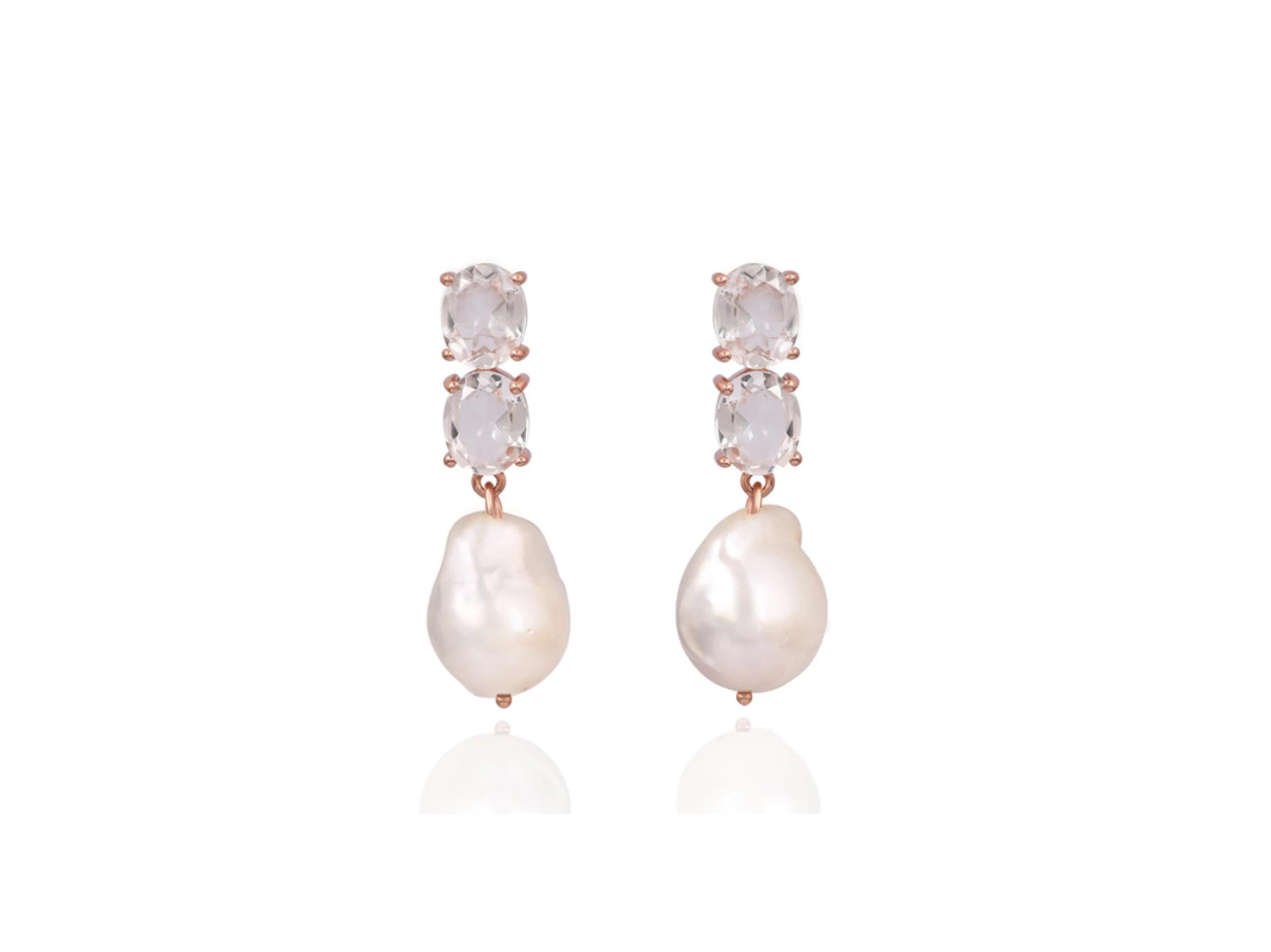 Lola Knight - Ayla - Large Pearl & Crystal Earrings - Rose Gold