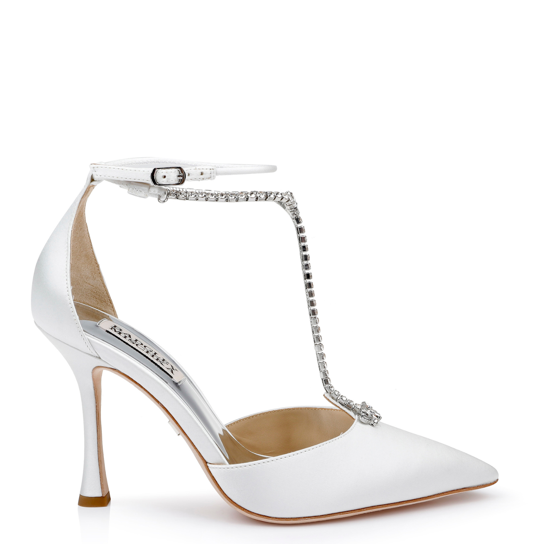 Zayna - Crystal-Embellished T-Strap Stiletto Bridal Heels - Soft White