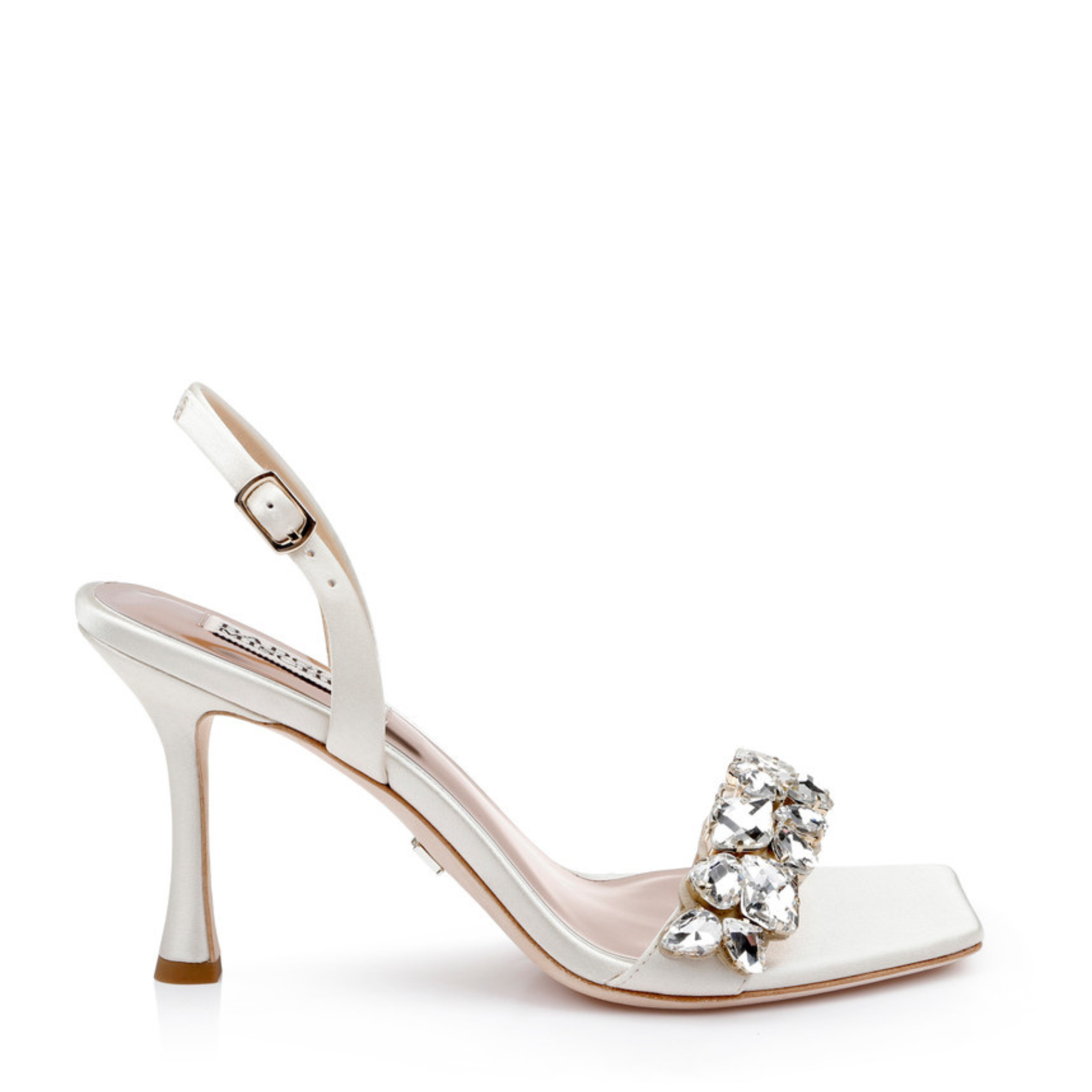 Leanna - Strappy Crystal Square Toe Slingback Heels - Ivory