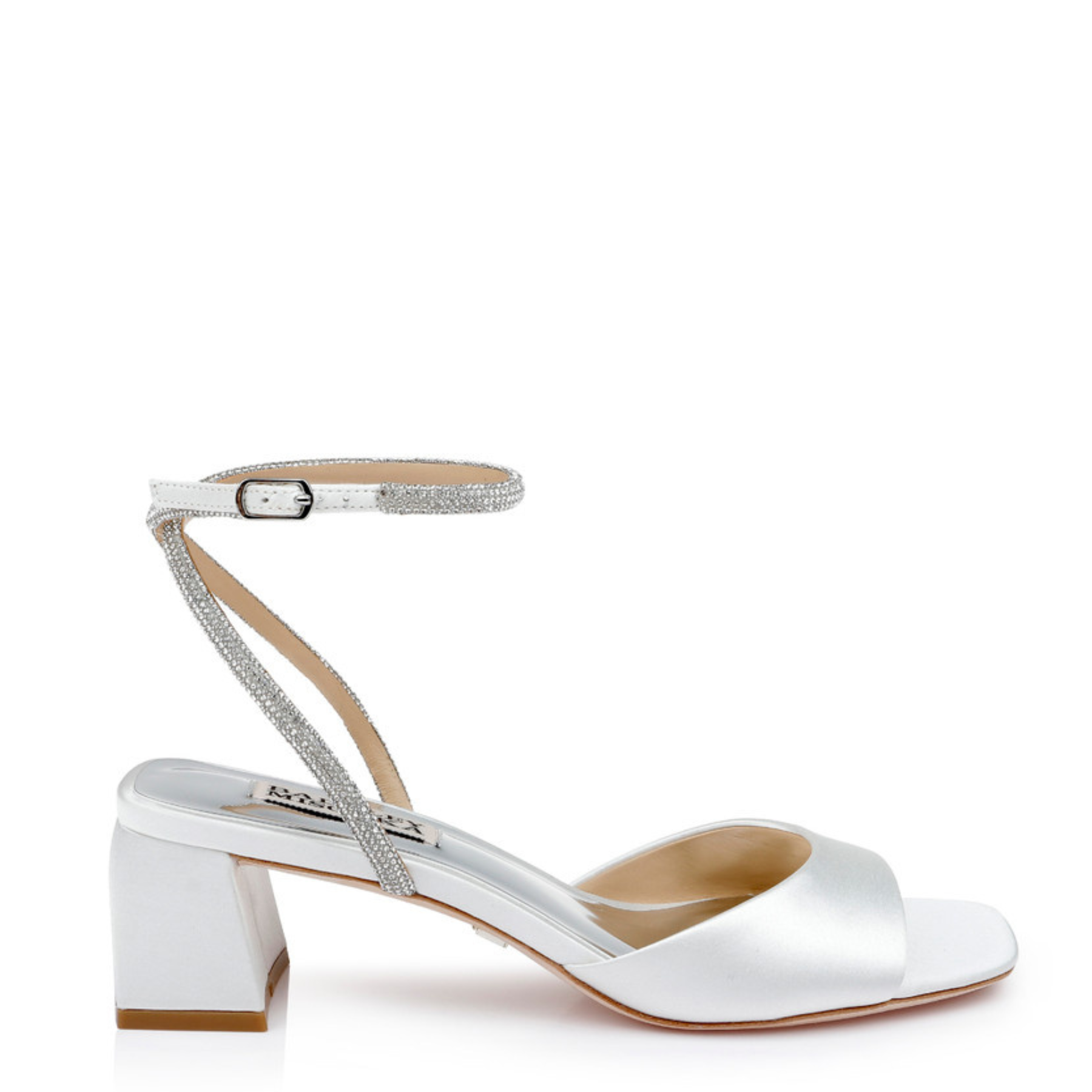 Badgley Mischka Infinity Satin Block Low Heels with Crystal